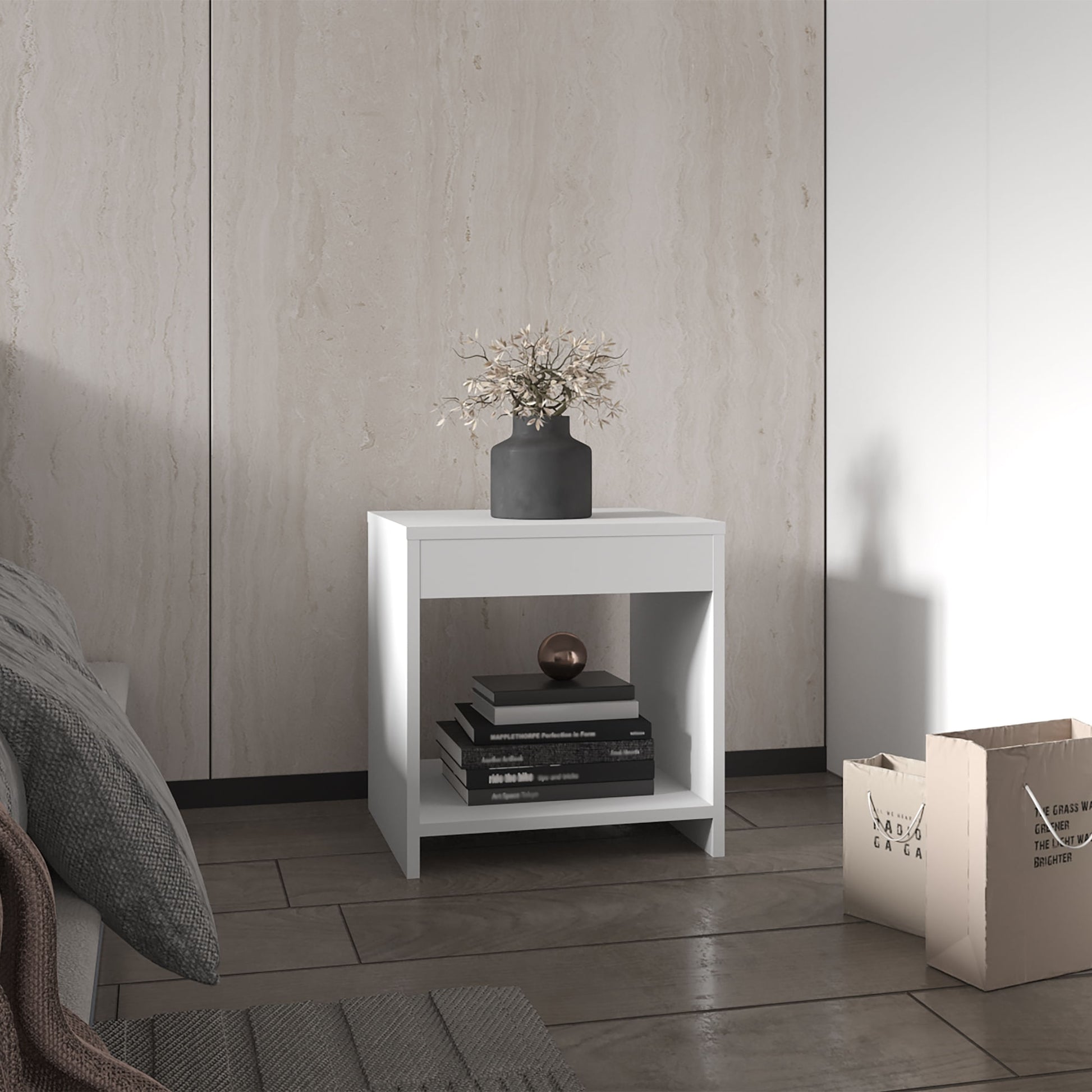Mesa De Noche Chroma 42X40 Rta Blanco Zf