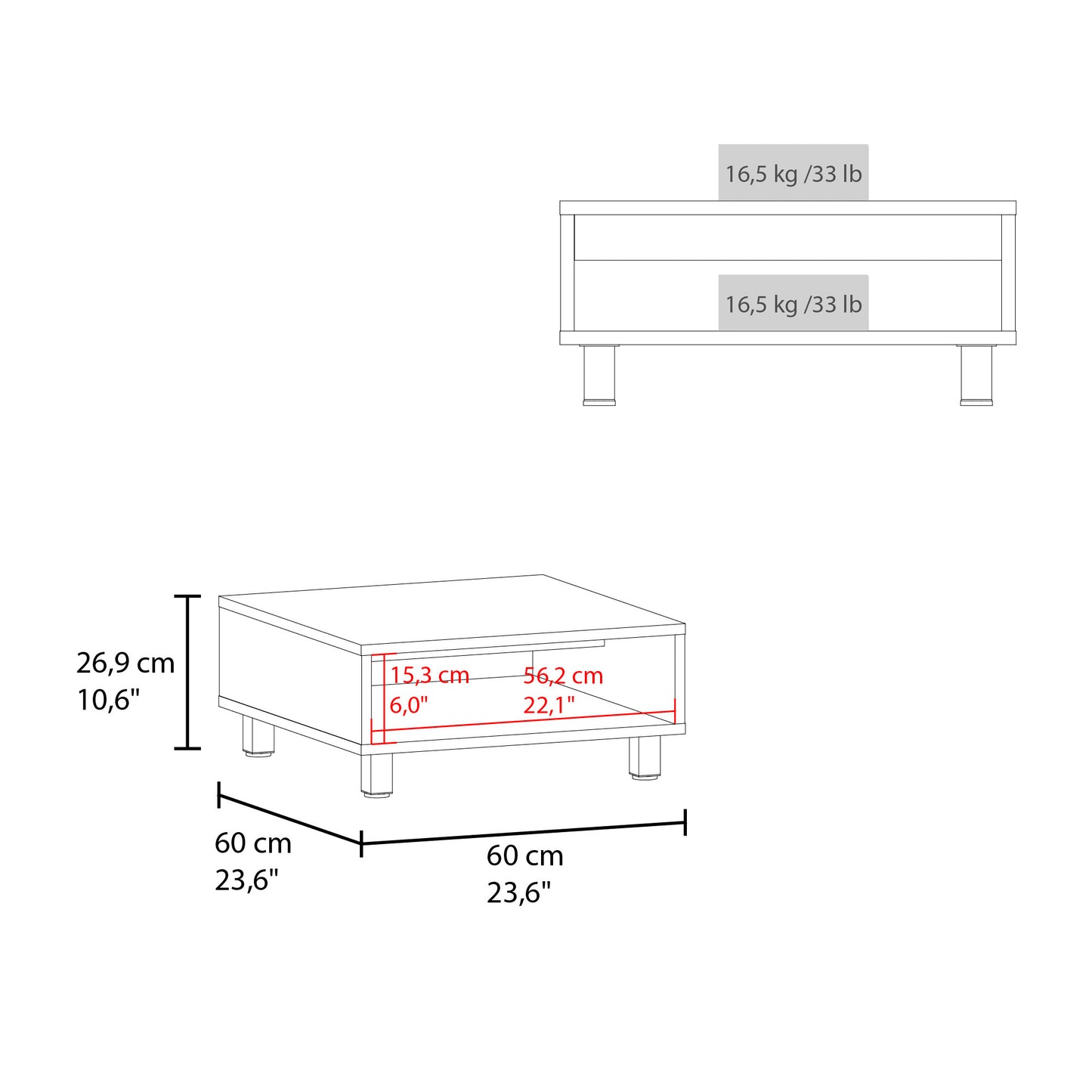Mesa De Centro Eclipse 26X60X60 Rta Blanco Zf