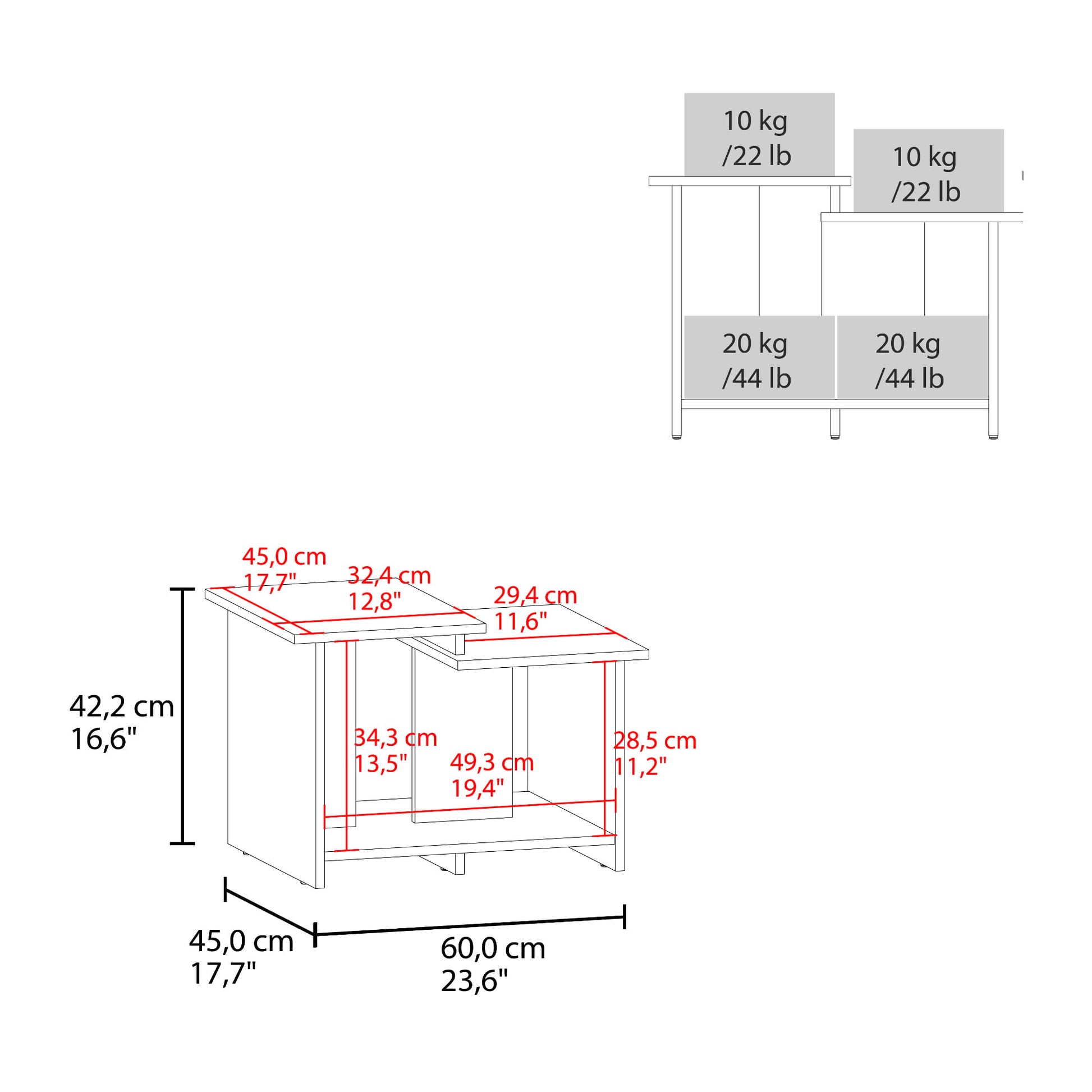 Mesa De Centro Wema 3 Eco 42X60X45 Rta Blanco Zf