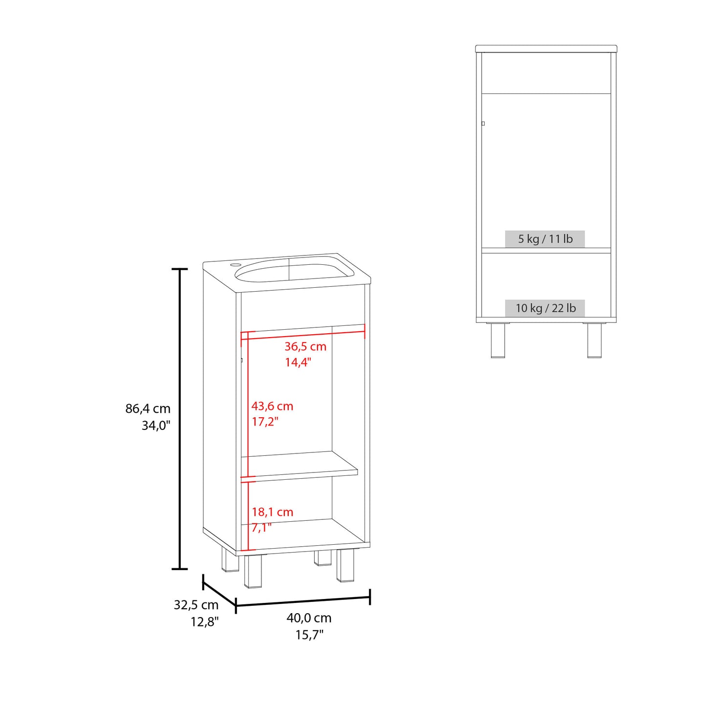 Mueble De Baño A Piso Bethel 40 86X39,6X34,5 Rta Blanco Zf