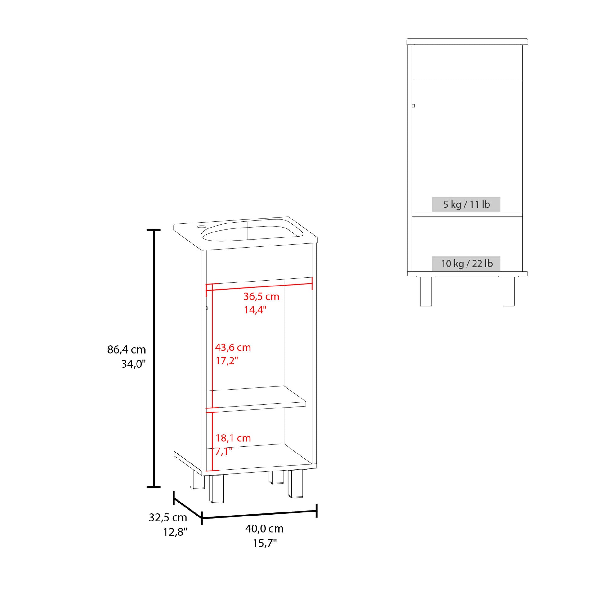 Mueble De Baño A Piso Bethel 40 86X39,6X34,5 Rta Blanco Zf