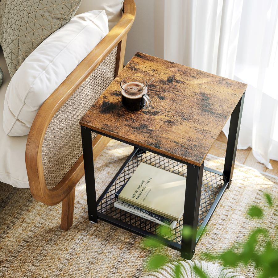 Mesa Auxiliar Metalica 55 X 45 X 45 Café Rustico