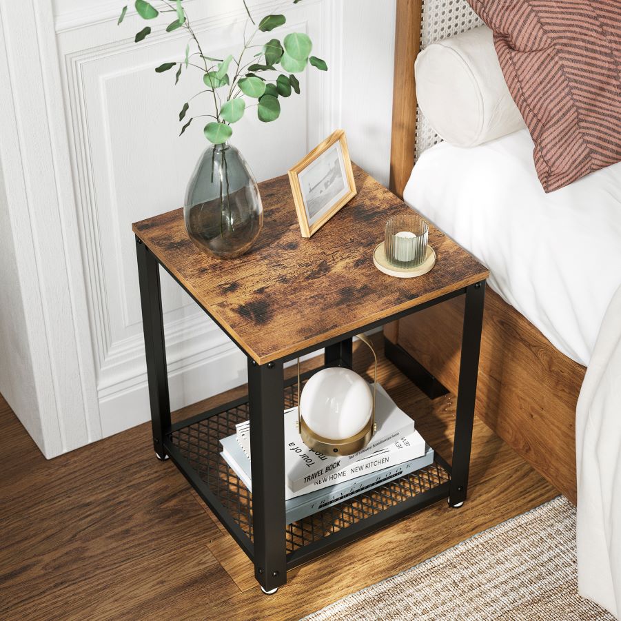 Mesa Auxiliar Metalica 55 X 45 X 45 Café Rustico
