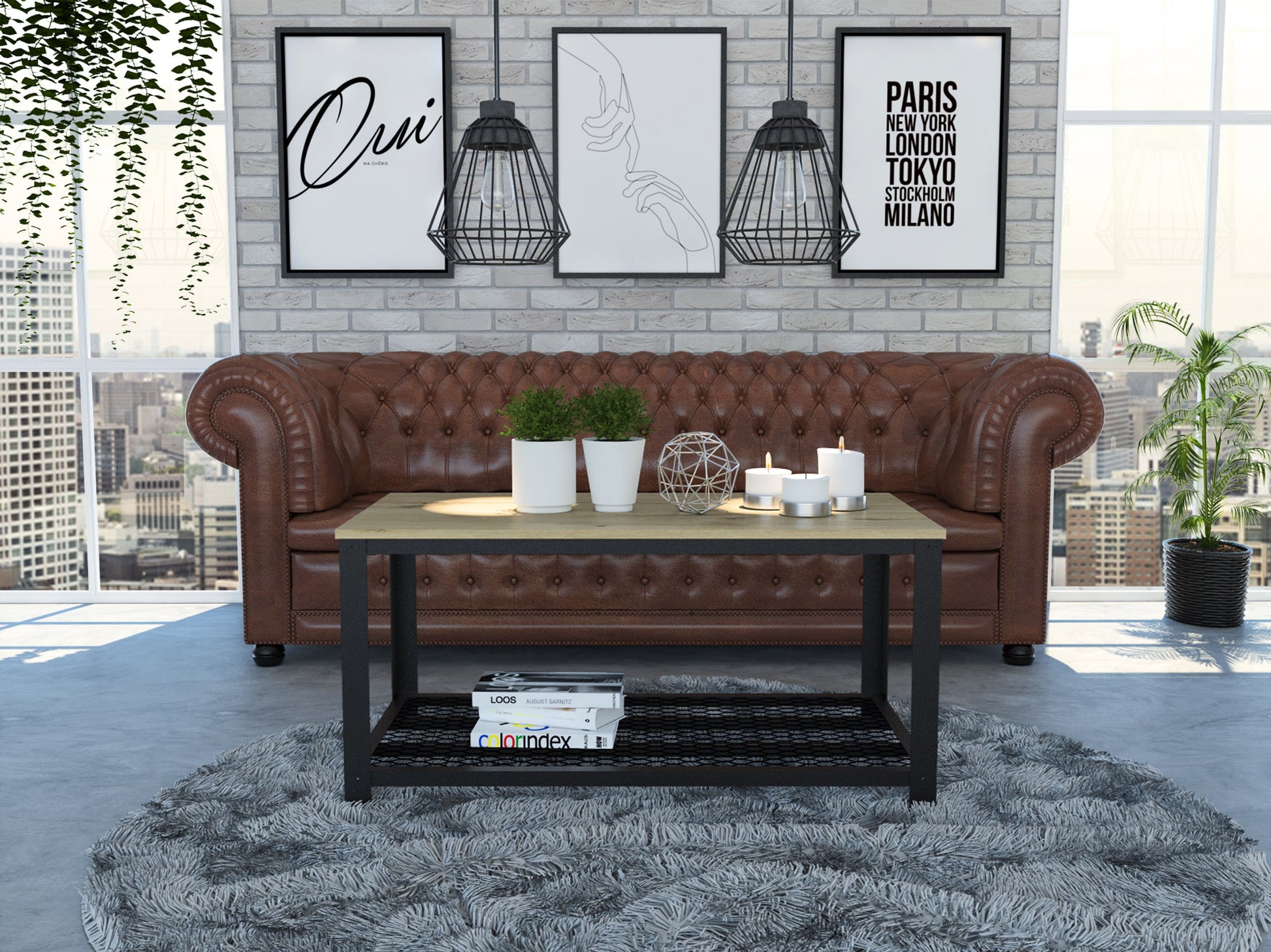 Mesa De Centro Ferrato Rta Duna+Estructura Metálica Negra