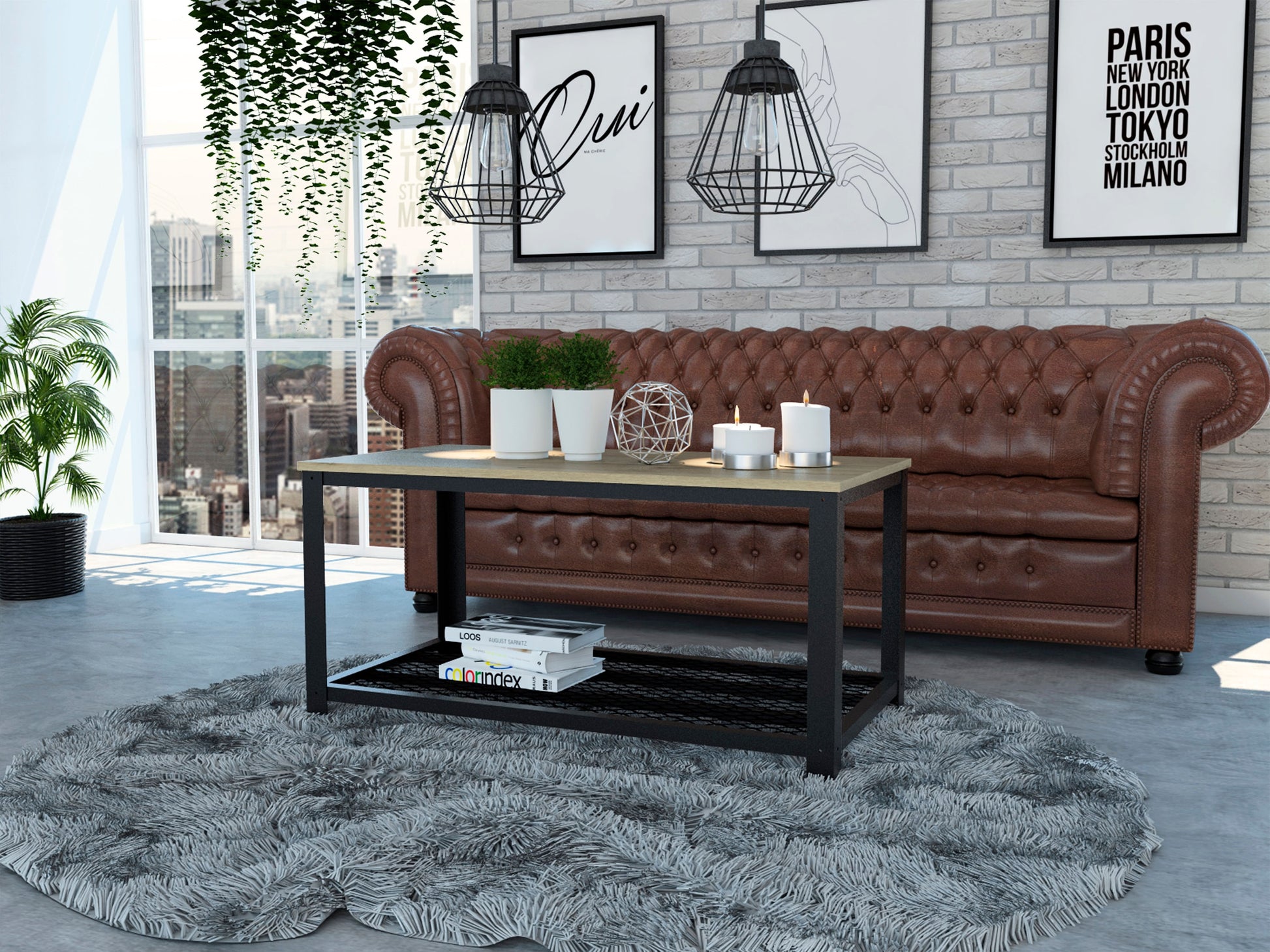Mesa De Centro Ferrato Rta Duna+Estructura Metálica Negra