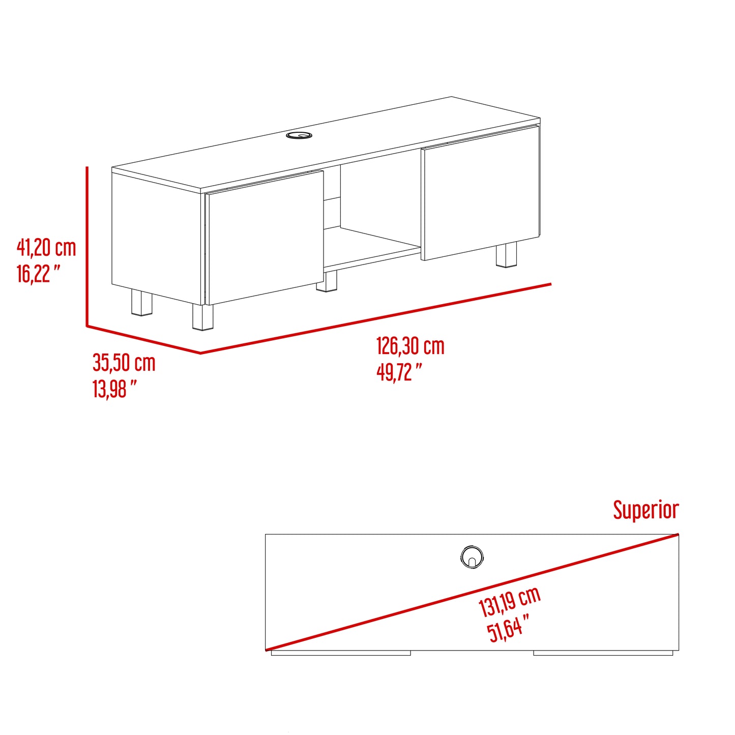Mueble Para Tv Lazio 41X126X35 Rta Fresno Eu