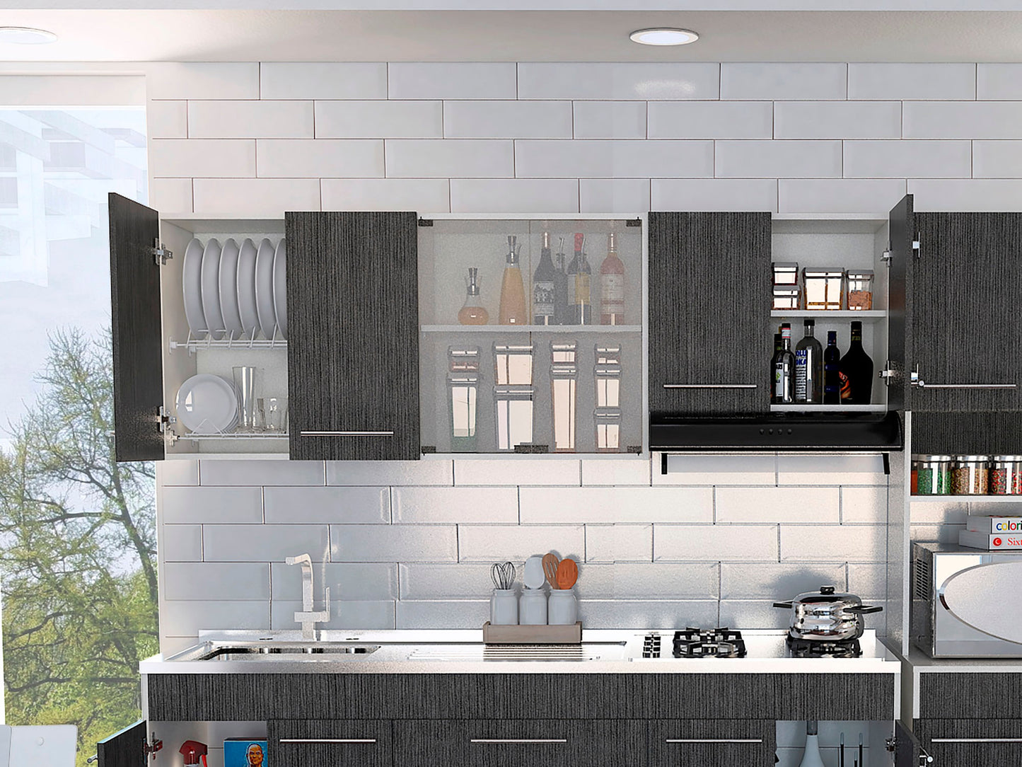 Mueble Superior Cocina 180 Bari Rta Blanco + Roble Gris