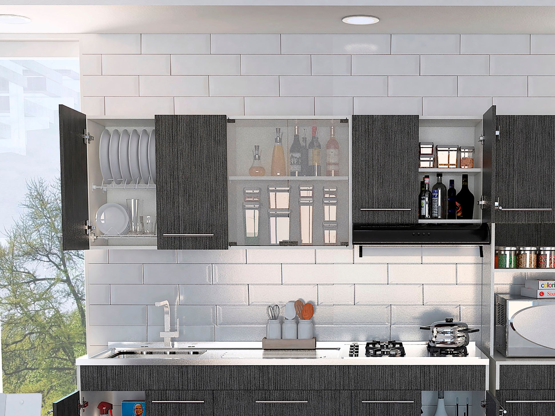 Mueble Superior Cocina 180 Bari Rta Blanco + Roble Gris