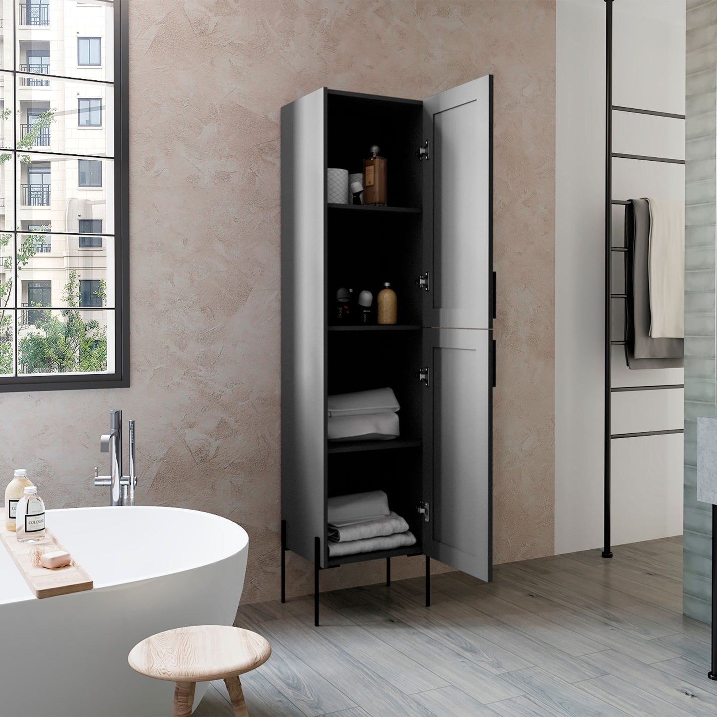 Mueble Auxliar Alto 123X39X30 Rta Plomo Zf
