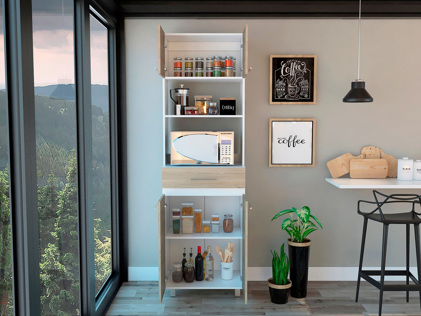 Modulo Microondas Luna Rta Blanco + Rovere