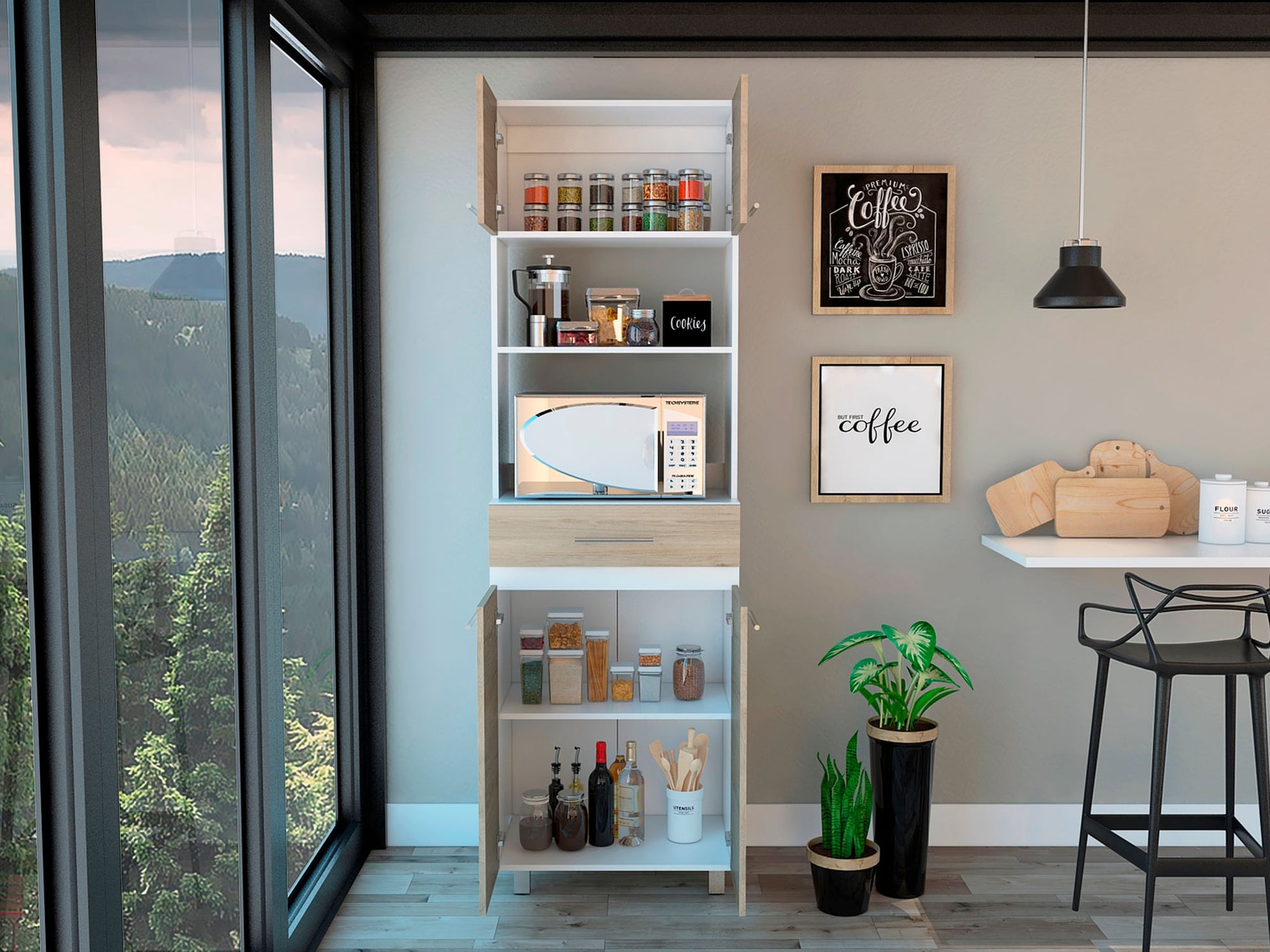 Modulo Microondas Luna Rta Blanco + Rovere