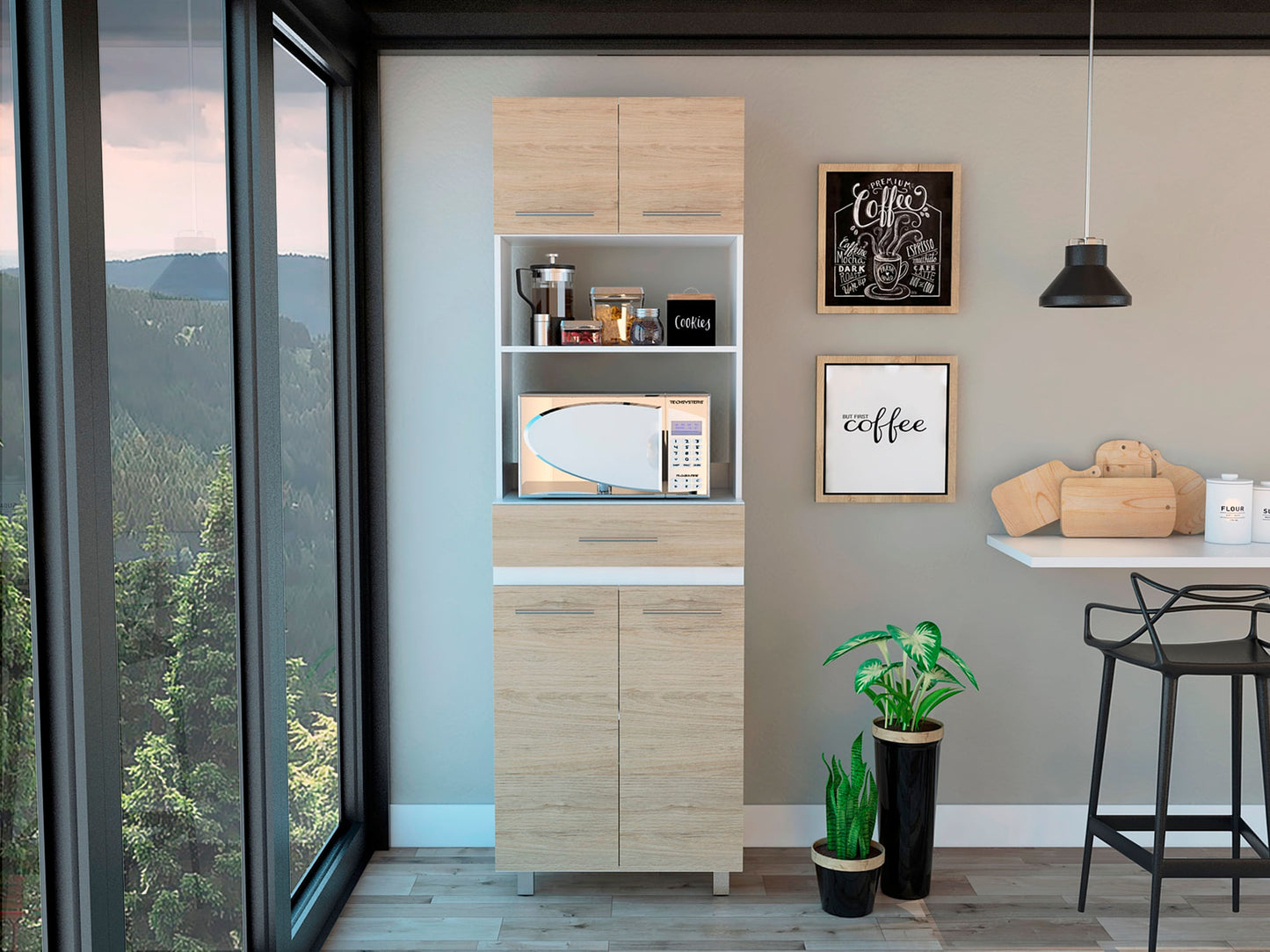 Modulo Microondas Luna Rta Blanco + Rovere