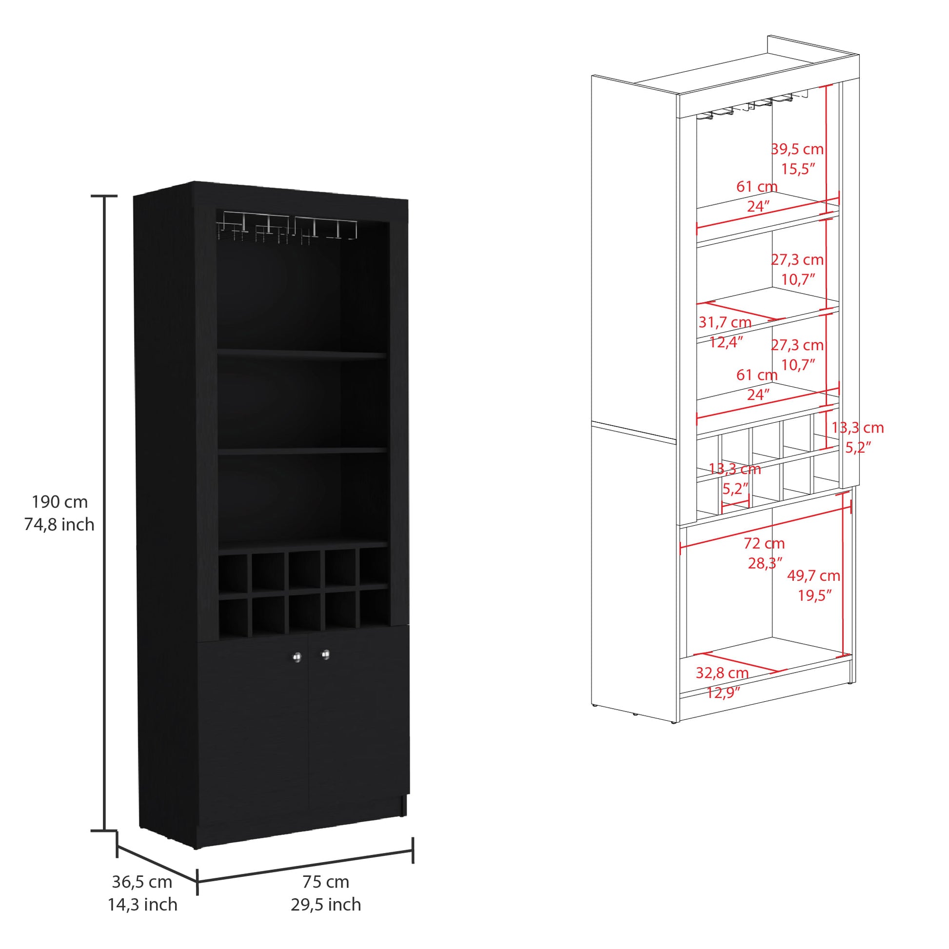 Mueble Bar Nebo 190X75X36 Rta Wengue Zf