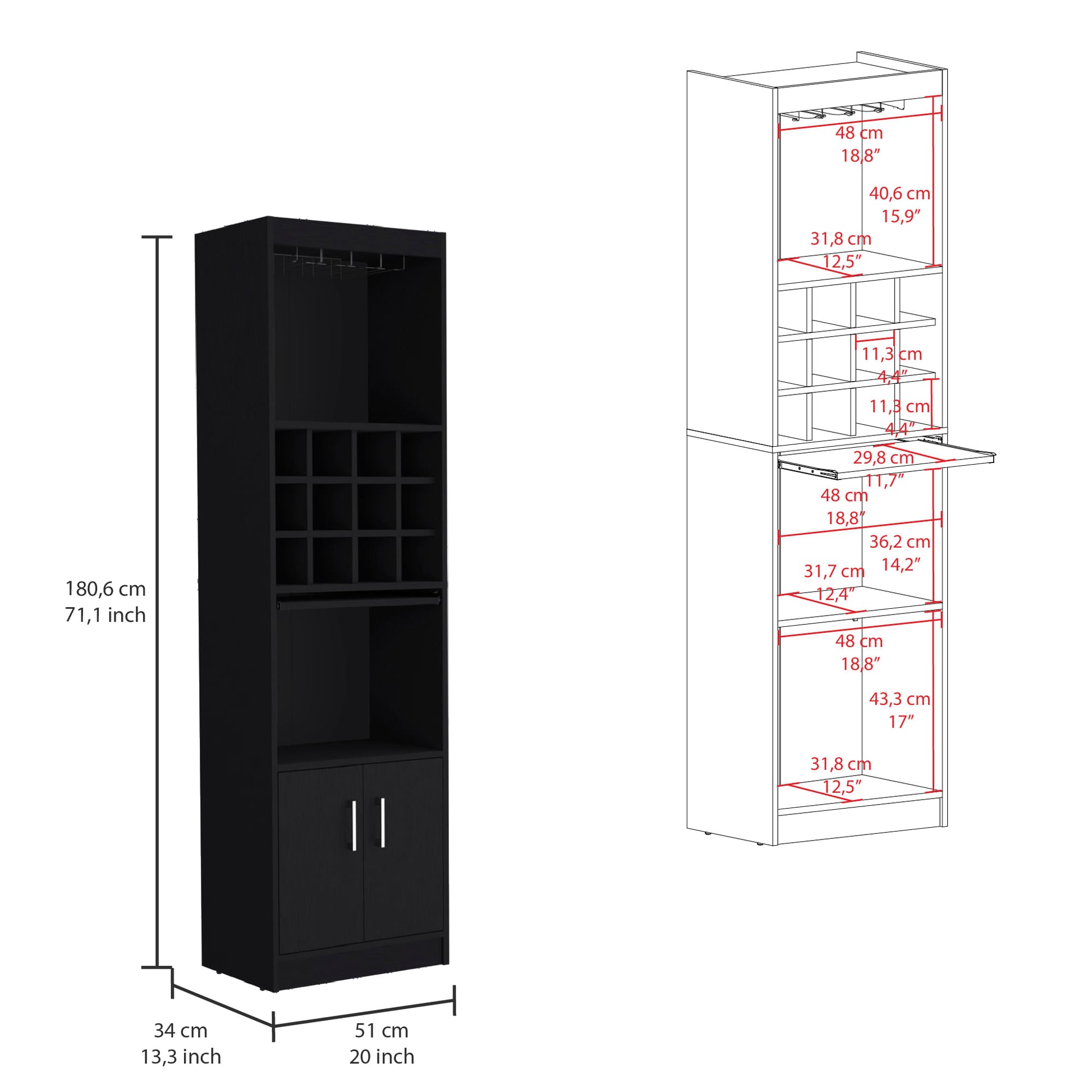 Mueble Bar Kevil 180X51X34 Rta Wengue Zf