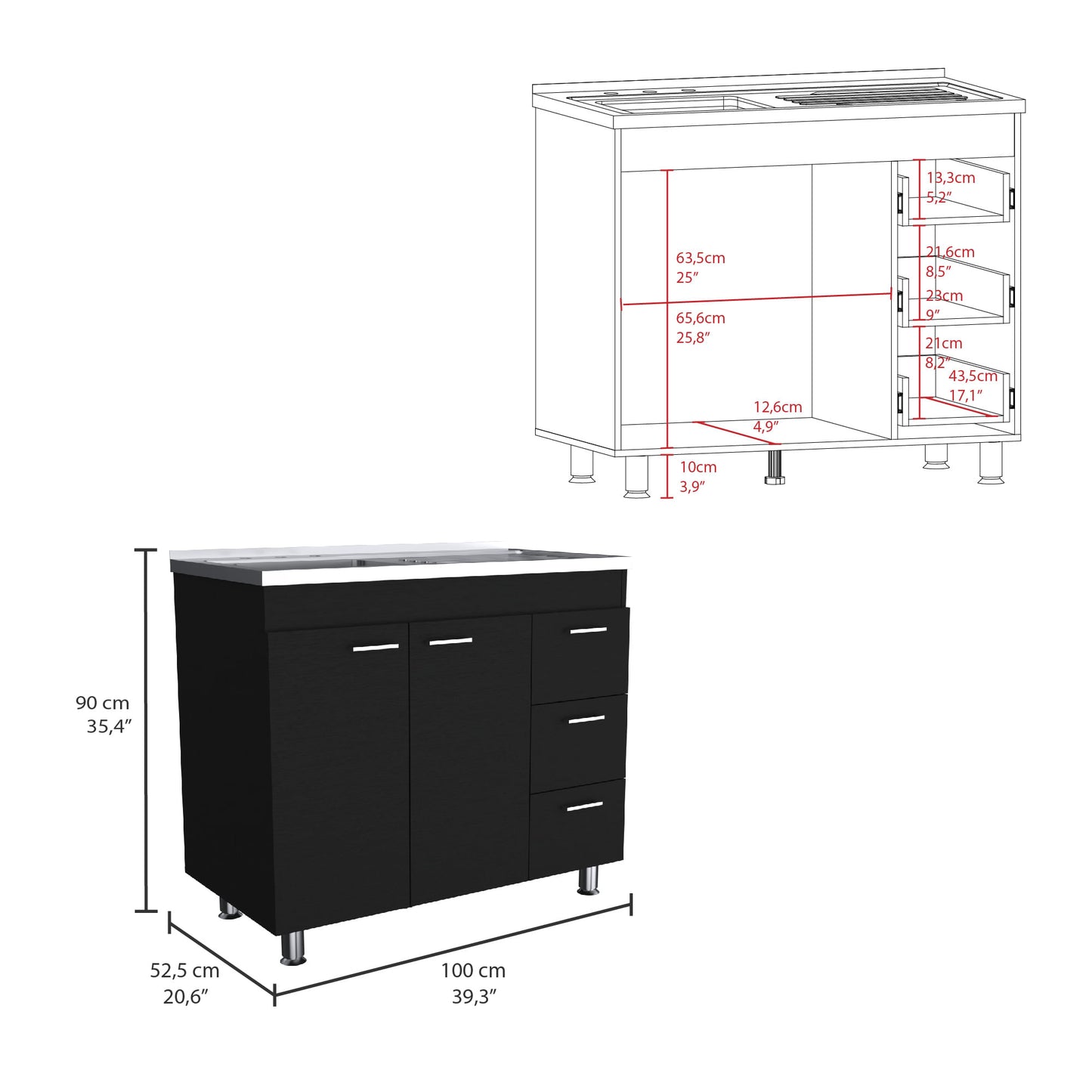 Mueble Inferiro Cocina 100 Ferreti Rta Wengue Zf