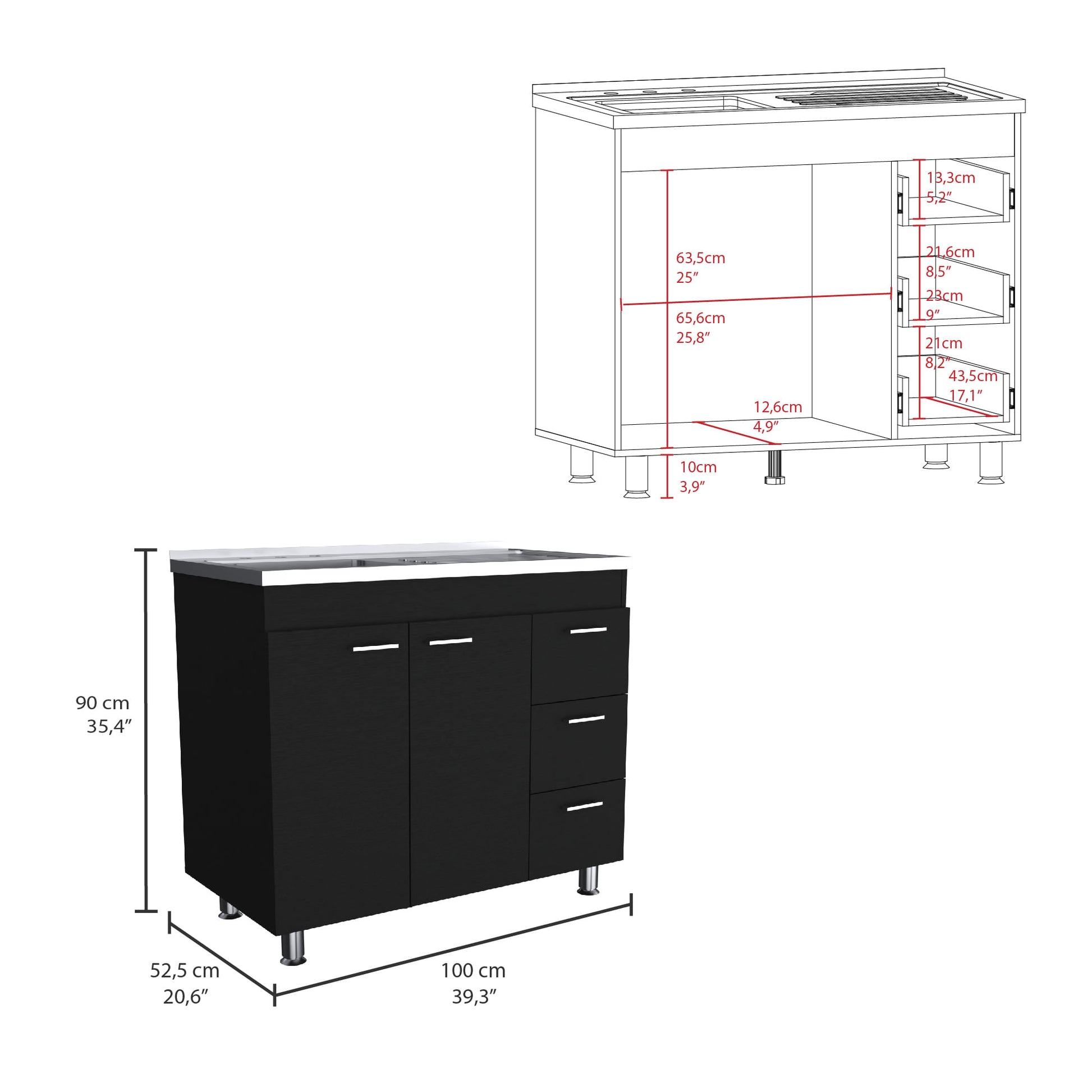 Mueble Inferiro Cocina 100 Ferreti Rta Wengue Zf