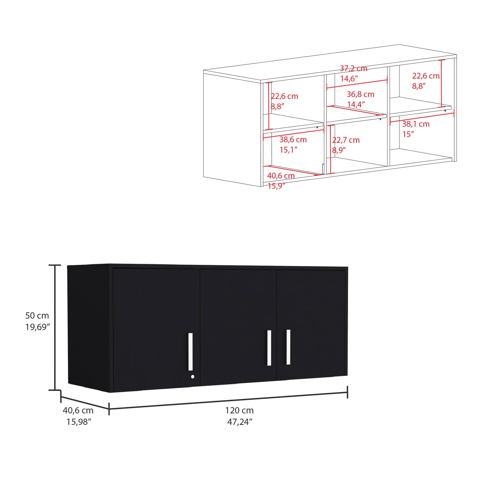 Gabinete 3 Puertas Pared 50X120 Rta Wengue
