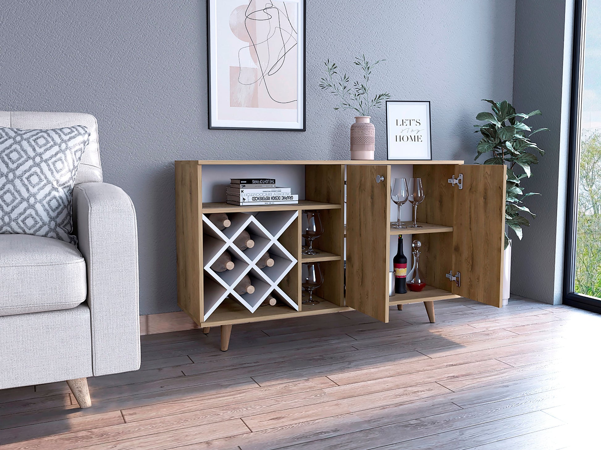 Mueble Bar Vithi Rta Macadamia + Blanco