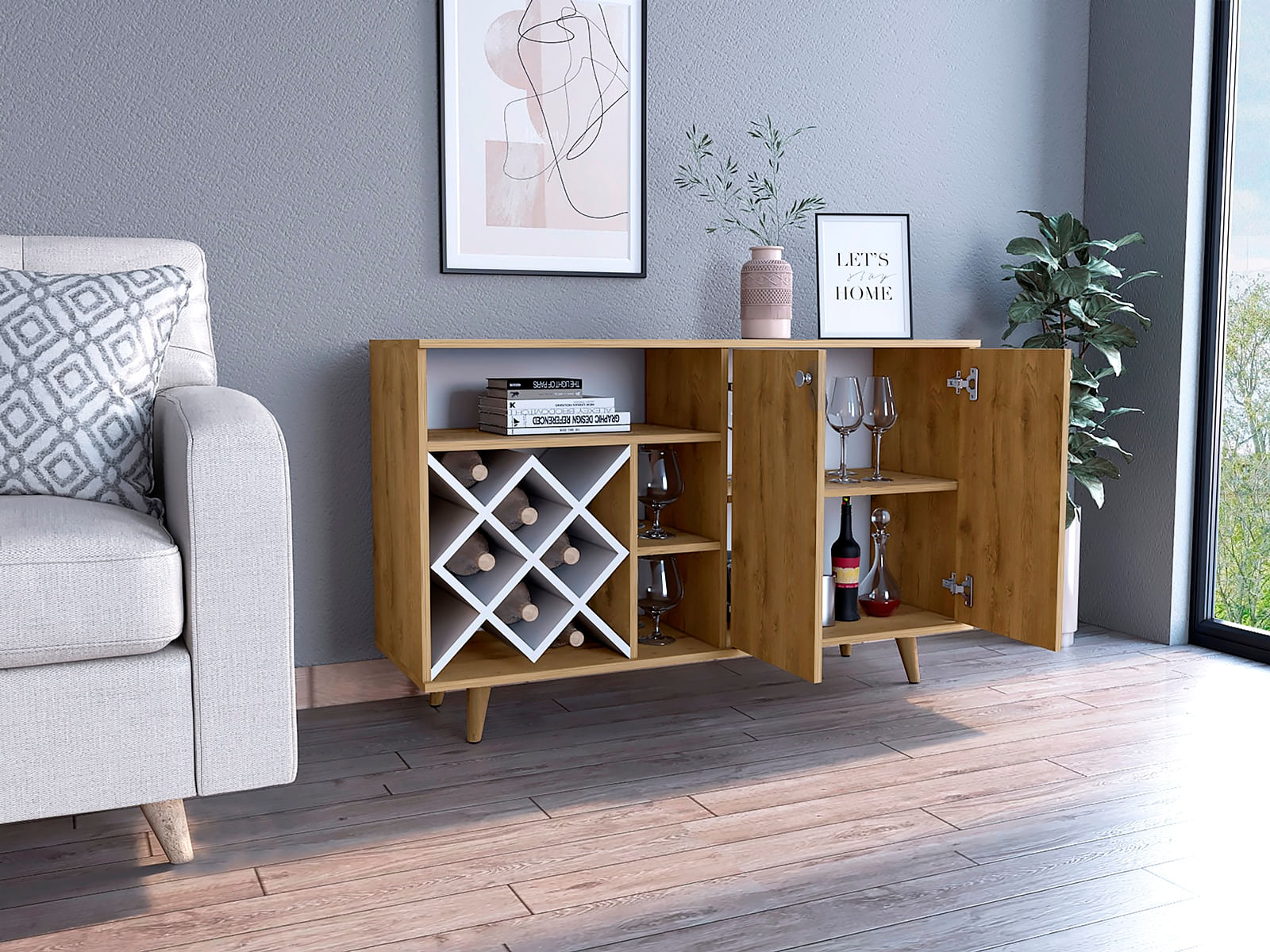 Mueble Bar Vithi Rta Macadamia + Blanco