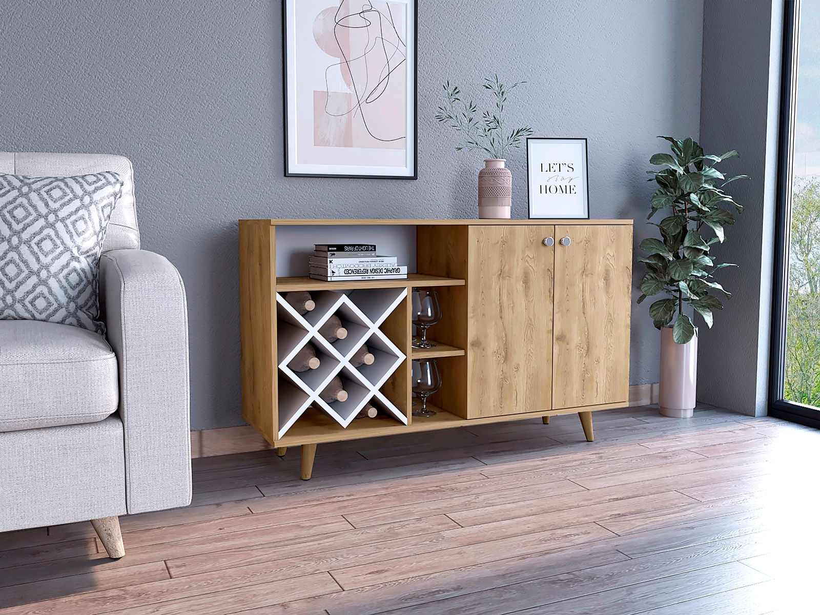 Mueble Bar Vithi Rta Macadamia + Blanco