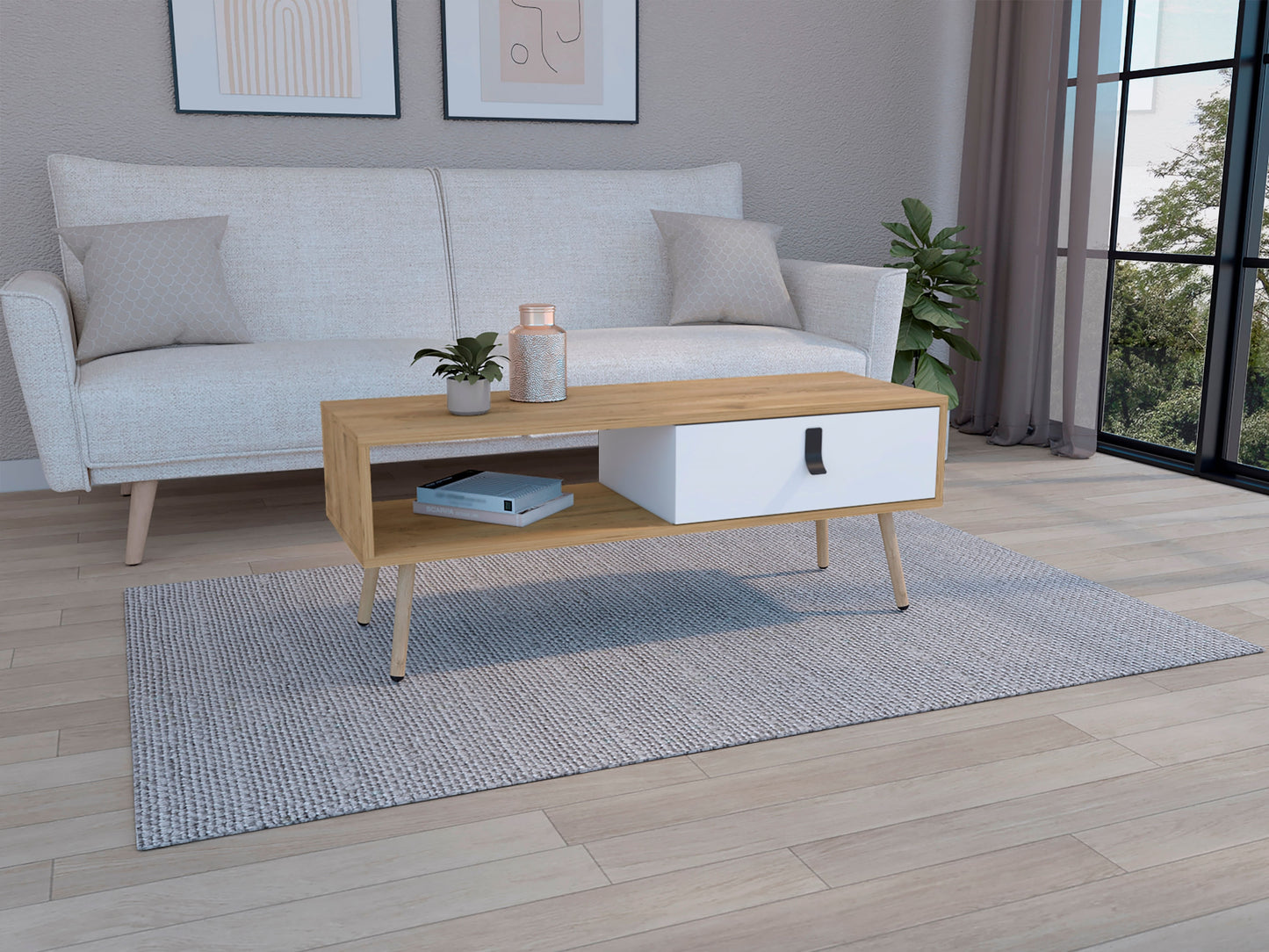 Mesa De Centro Huna 104 X 40 Rta Macadamia Blanco