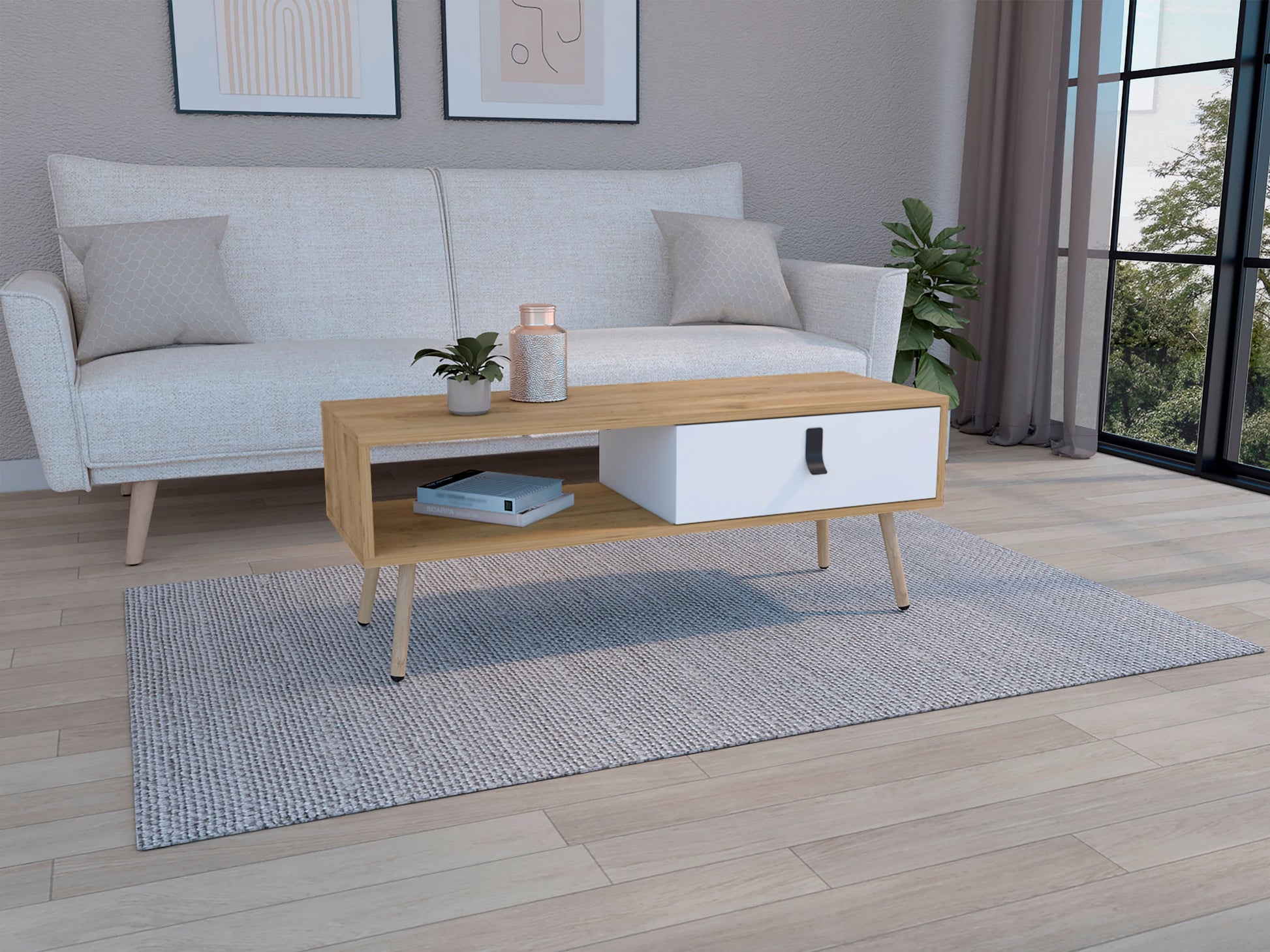 Mesa De Centro Huna 104 X 40 Rta Macadamia Blanco