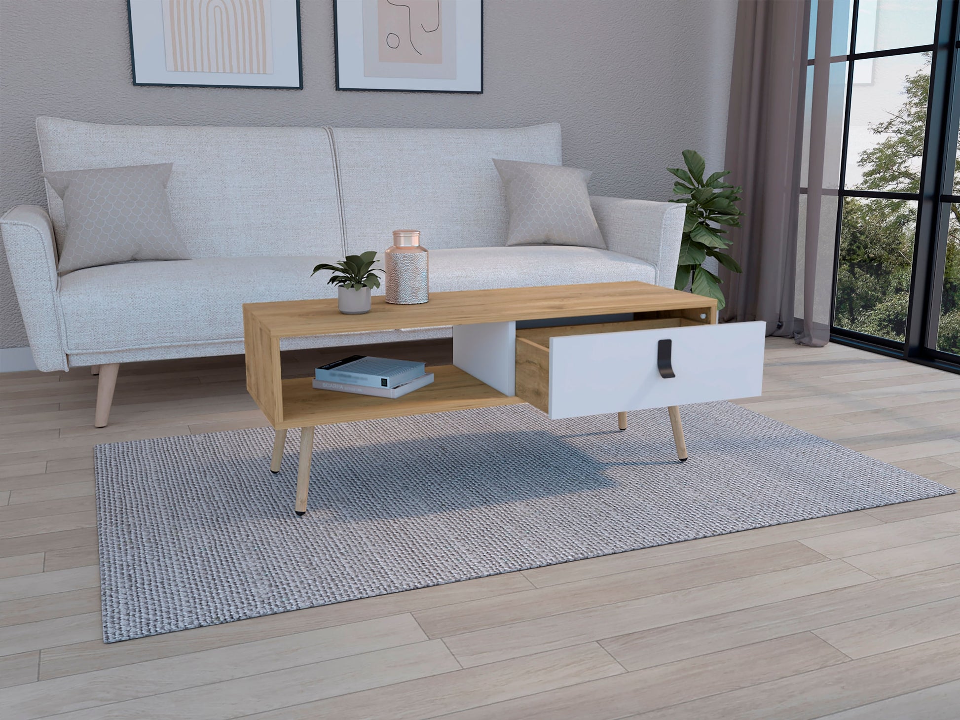 Mesa De Centro Huna 104 X 40 Rta Macadamia Blanco