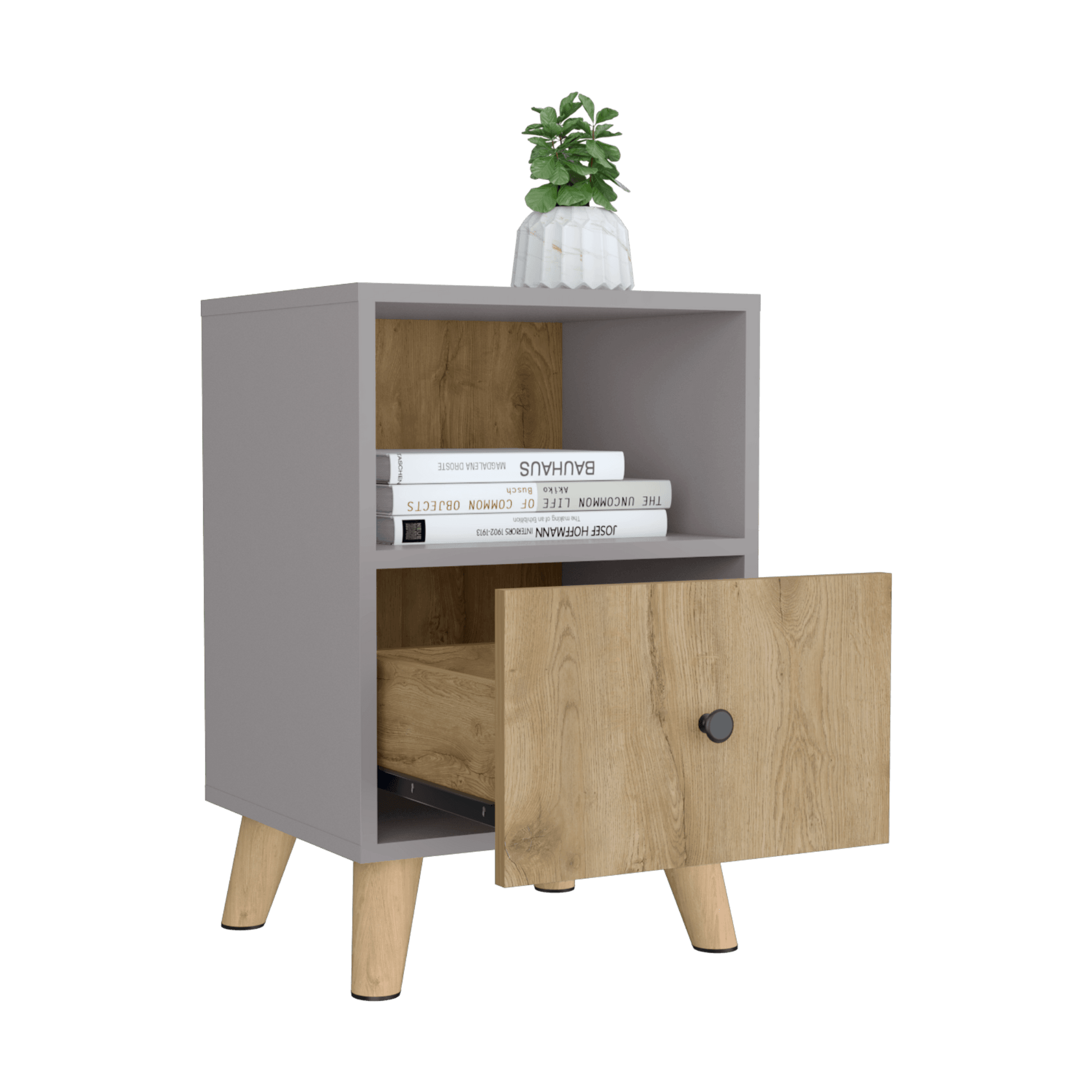 Mesa De Noche Hamilton Rta Gris Macadamia