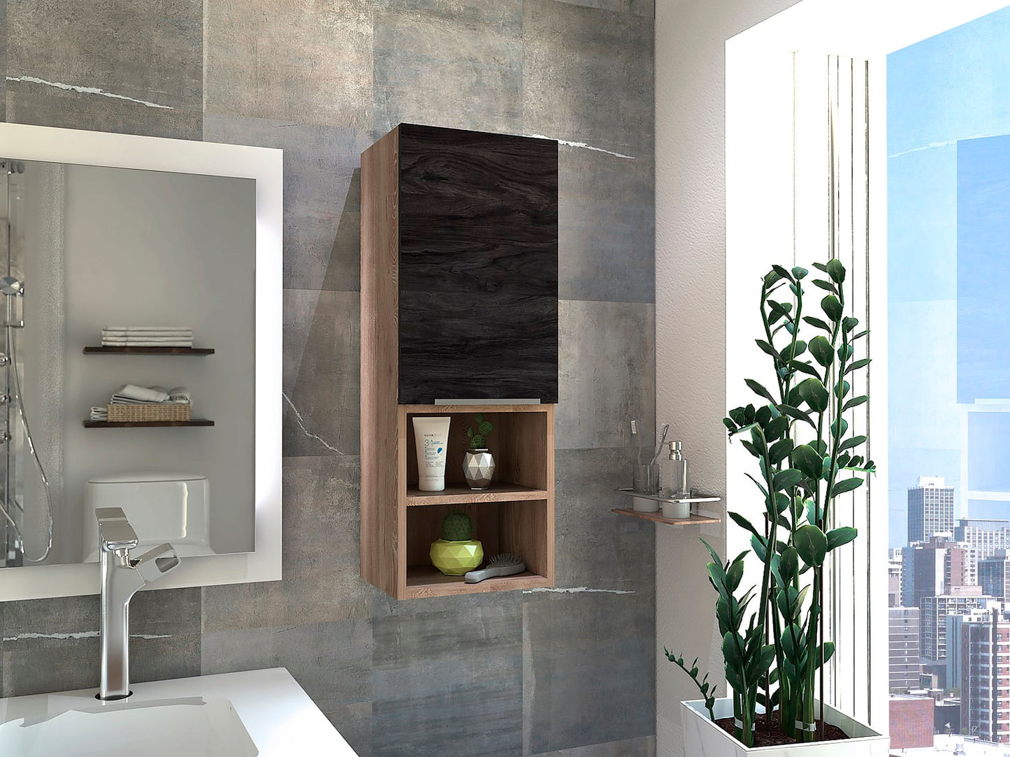 Mueble Auxiliar De Baño Mila Sombra+Miel