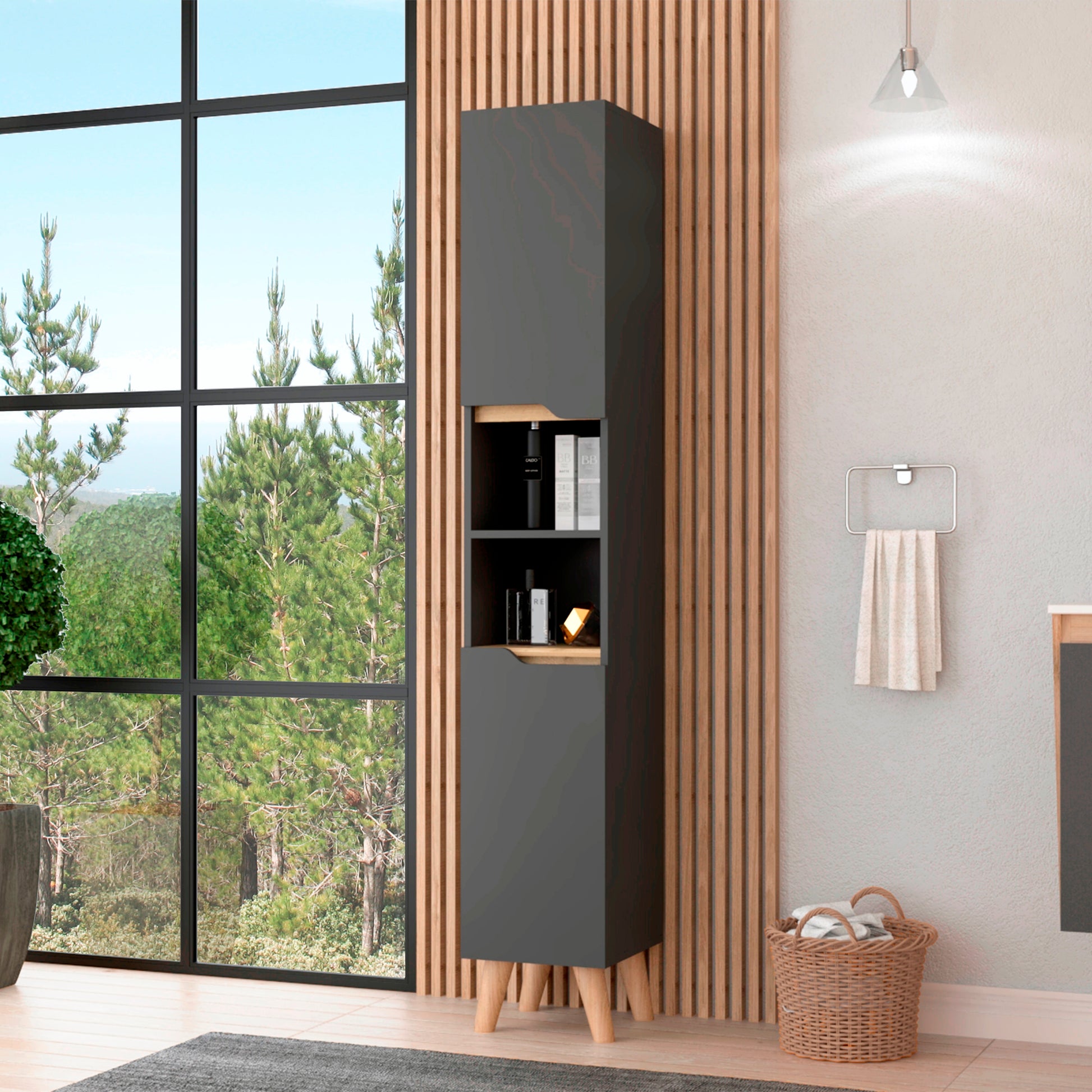 Mueble Para Baño Alto Laurent 180X30X33 Rta Plomo Duna