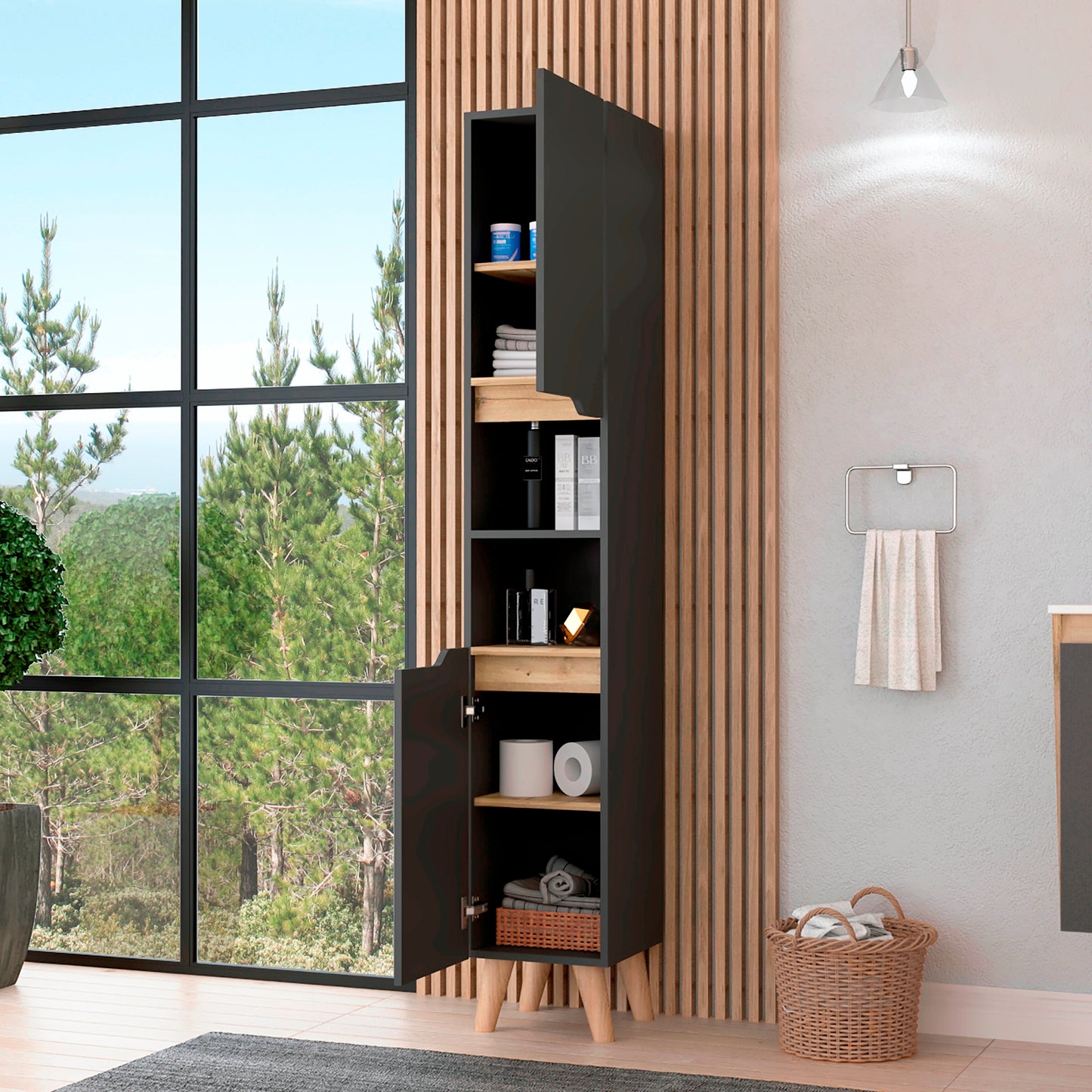 Mueble Para Baño Alto Laurent 180X30X33 Rta Plomo Duna