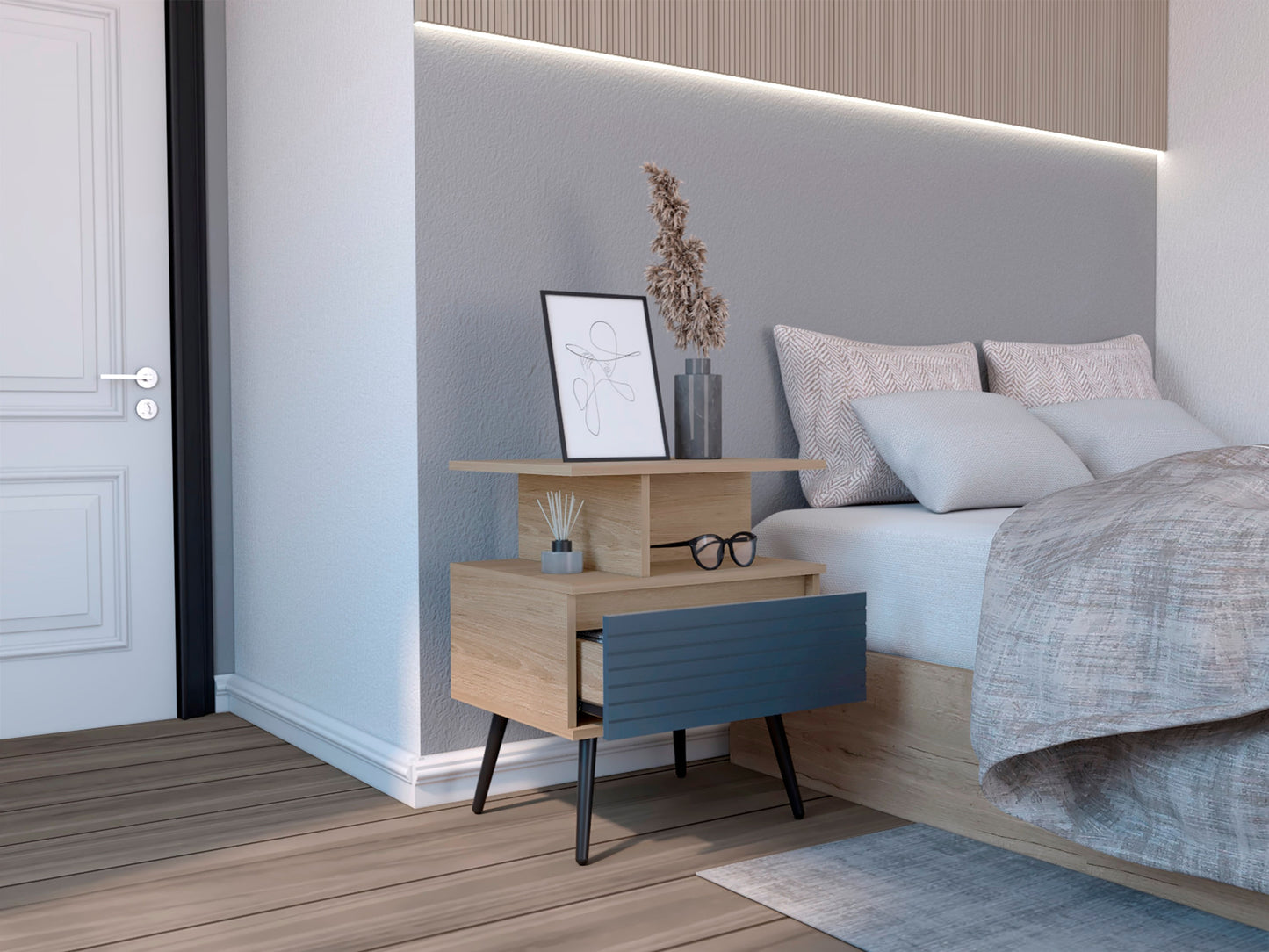 Nochero Nevis 1Cajon 60 X 50  Rovere Azul Navy