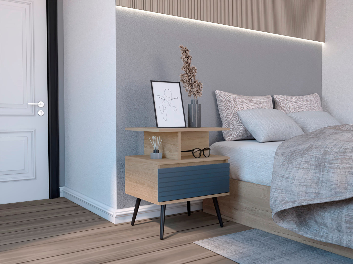 Nochero Nevis 1Cajon 60 X 50  Rovere Azul Navy