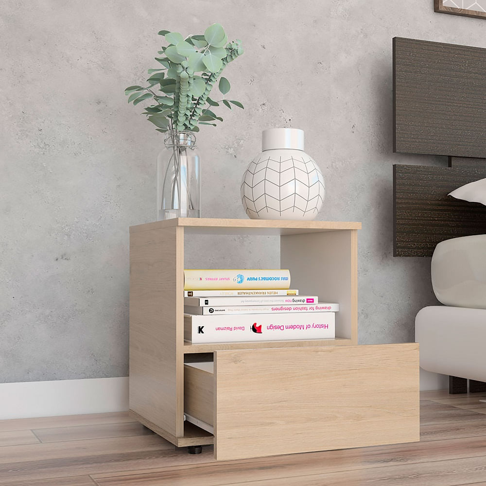 Mesa De Noche Camel Rovere+Blanco