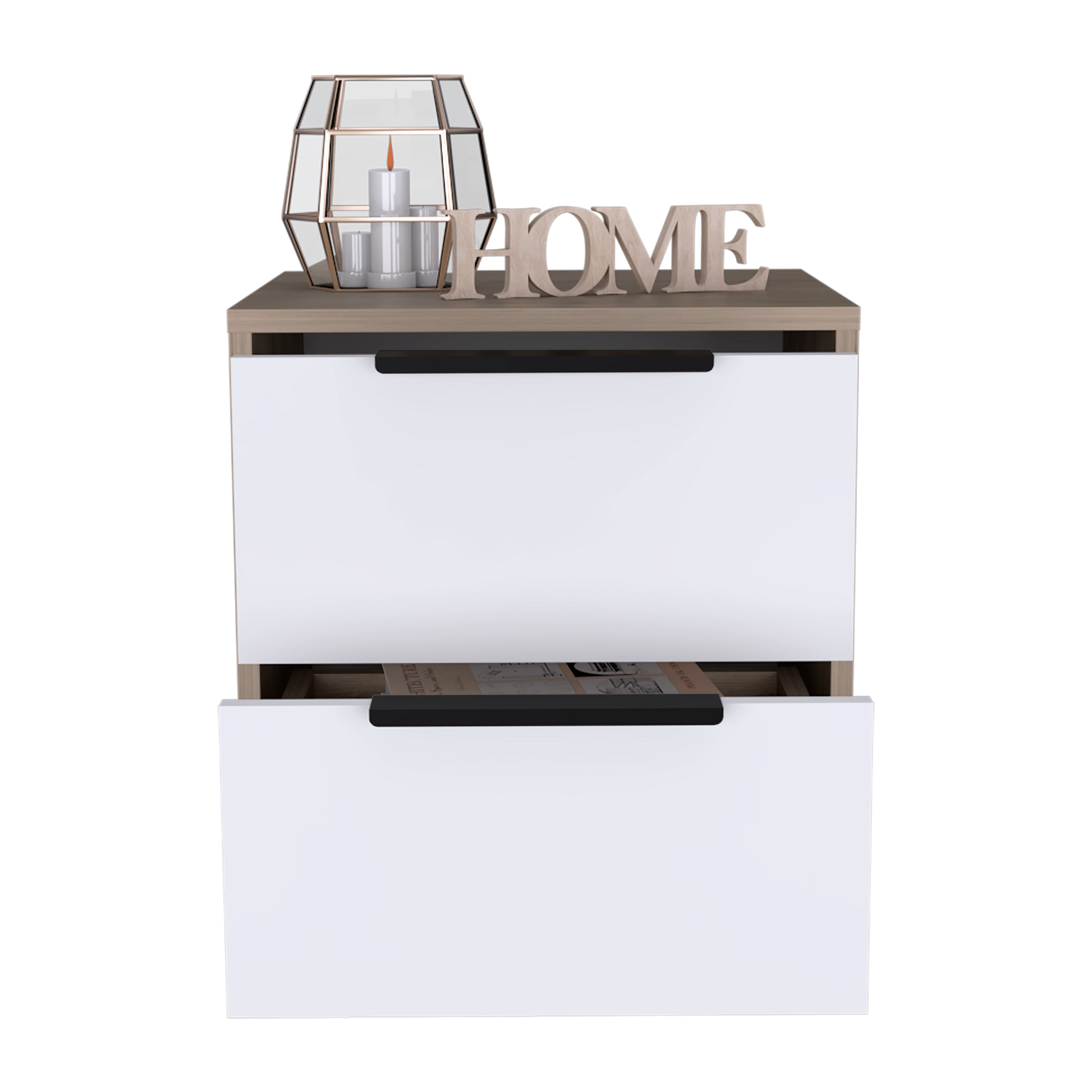 Mesa De Noche Kaia X2 Und Rovere+Blanco