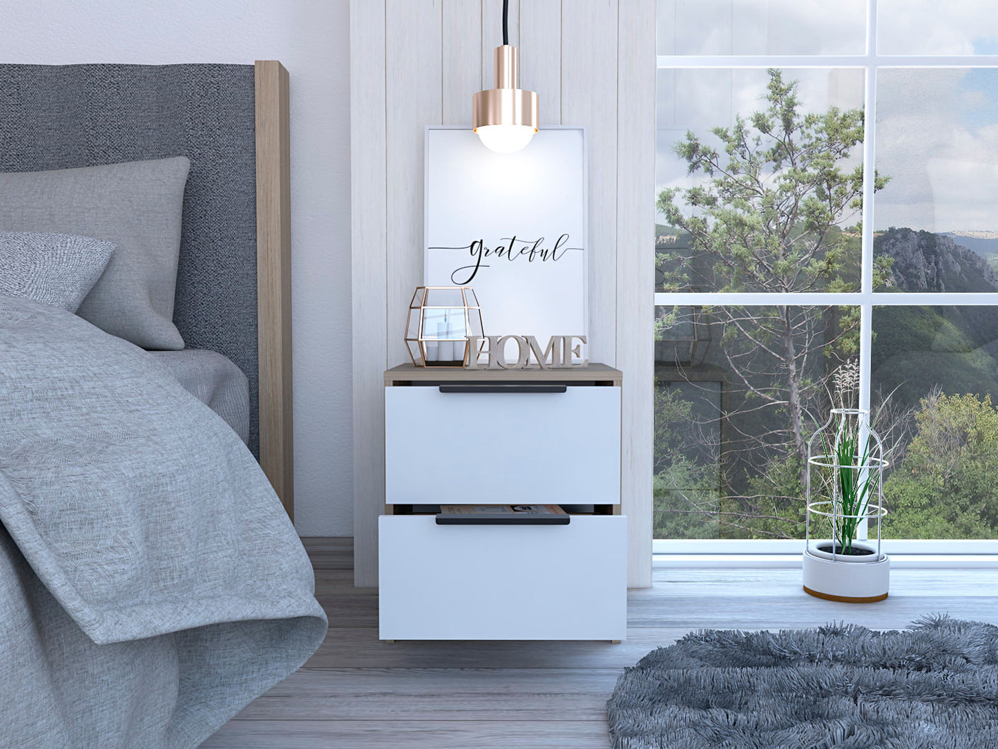 Mesa De Noche Kaia X2 Und Rovere+Blanco