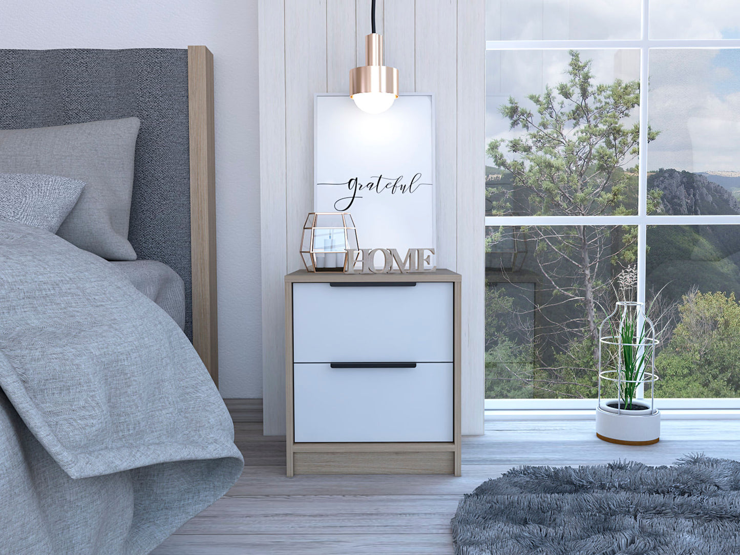 Mesa De Noche Kaia X2 Und Rovere+Blanco