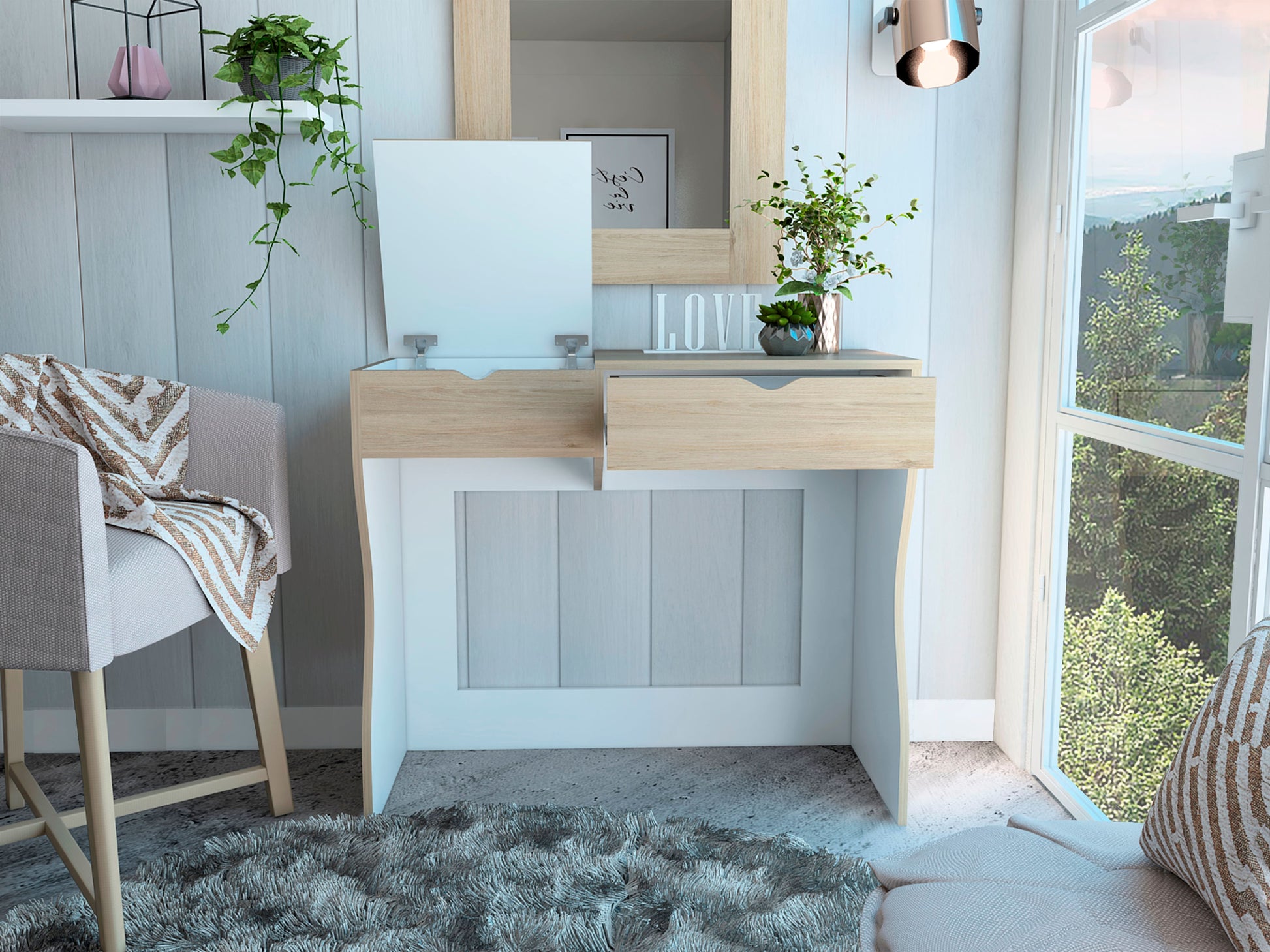 Mueble De Tocador Perla 90 Rta Rovere + Blanco