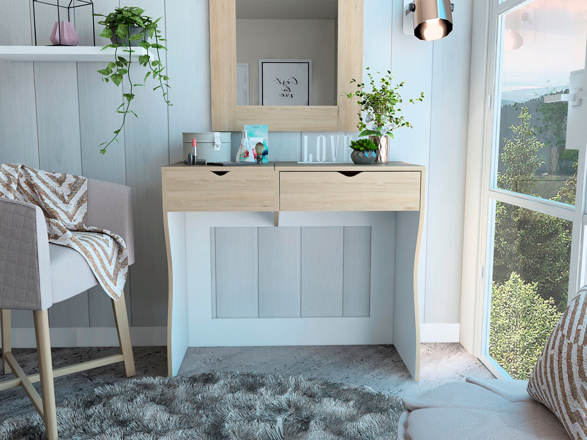 Mueble De Tocador Perla 90 Rta Rovere + Blanco