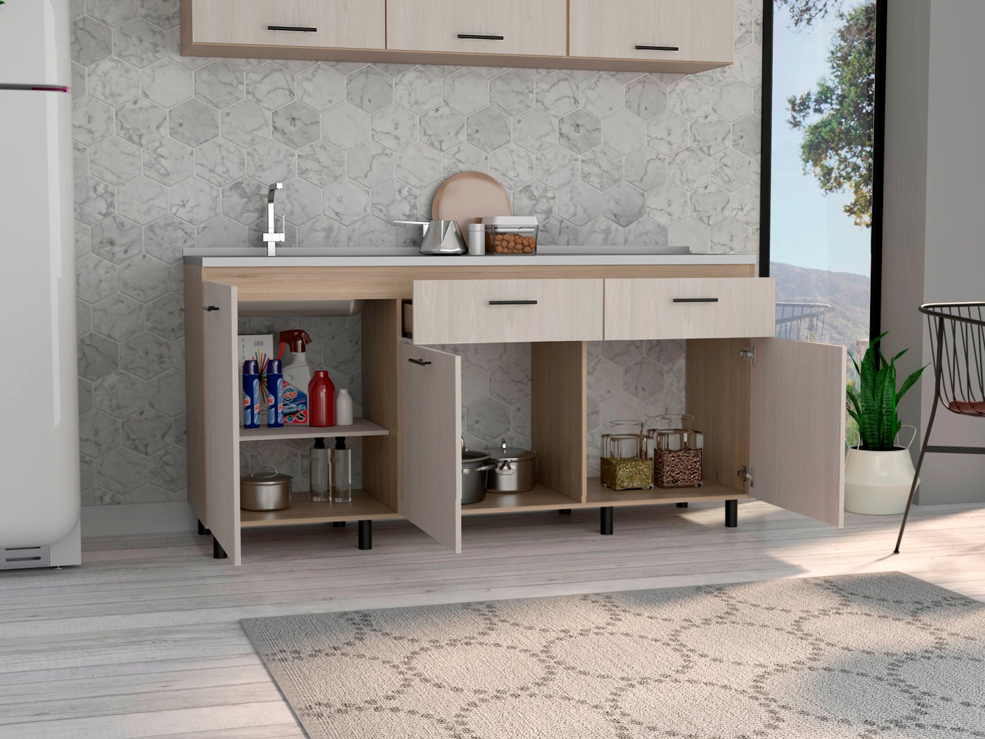 Modulo Inferior 180 Cocina Gante Rta Rovere Niebla Incluye Lavaplatos