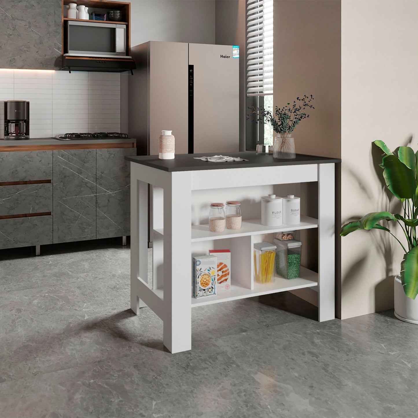 Isla Cala De Cocina 90X103 Rta Plomo Blanco Zf