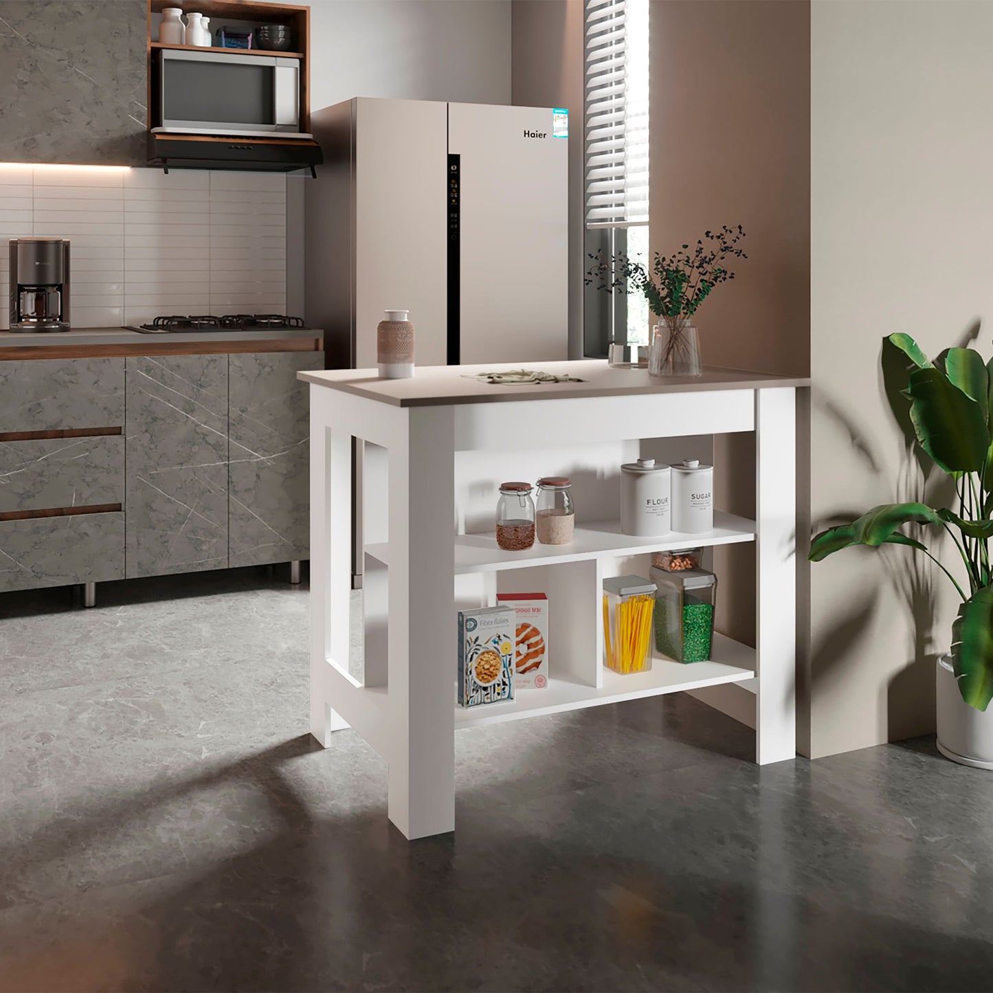 Isla Cala De Cocina 90X103 Rta Taupe Blanco Zf