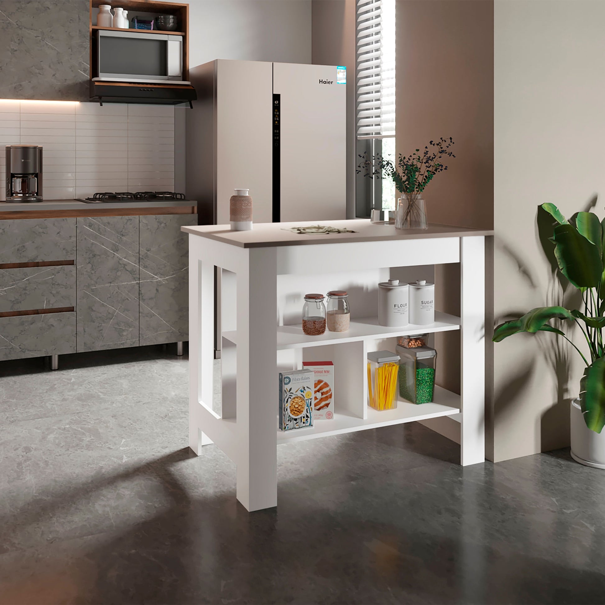 Isla Cala De Cocina 90X103 Rta Taupe Blanco Zf