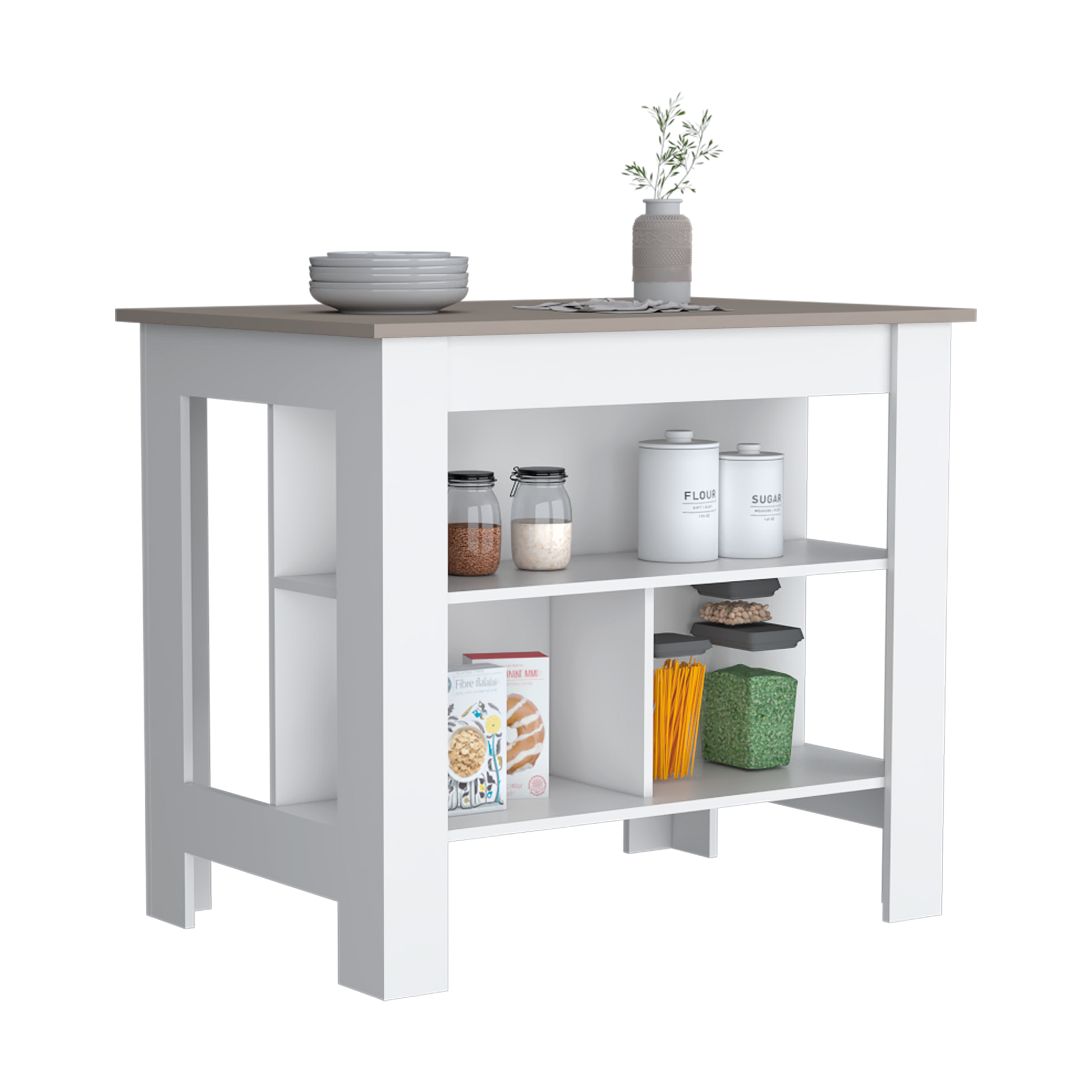 Isla Cala De Cocina 90X103 Rta Taupe Blanco Zf