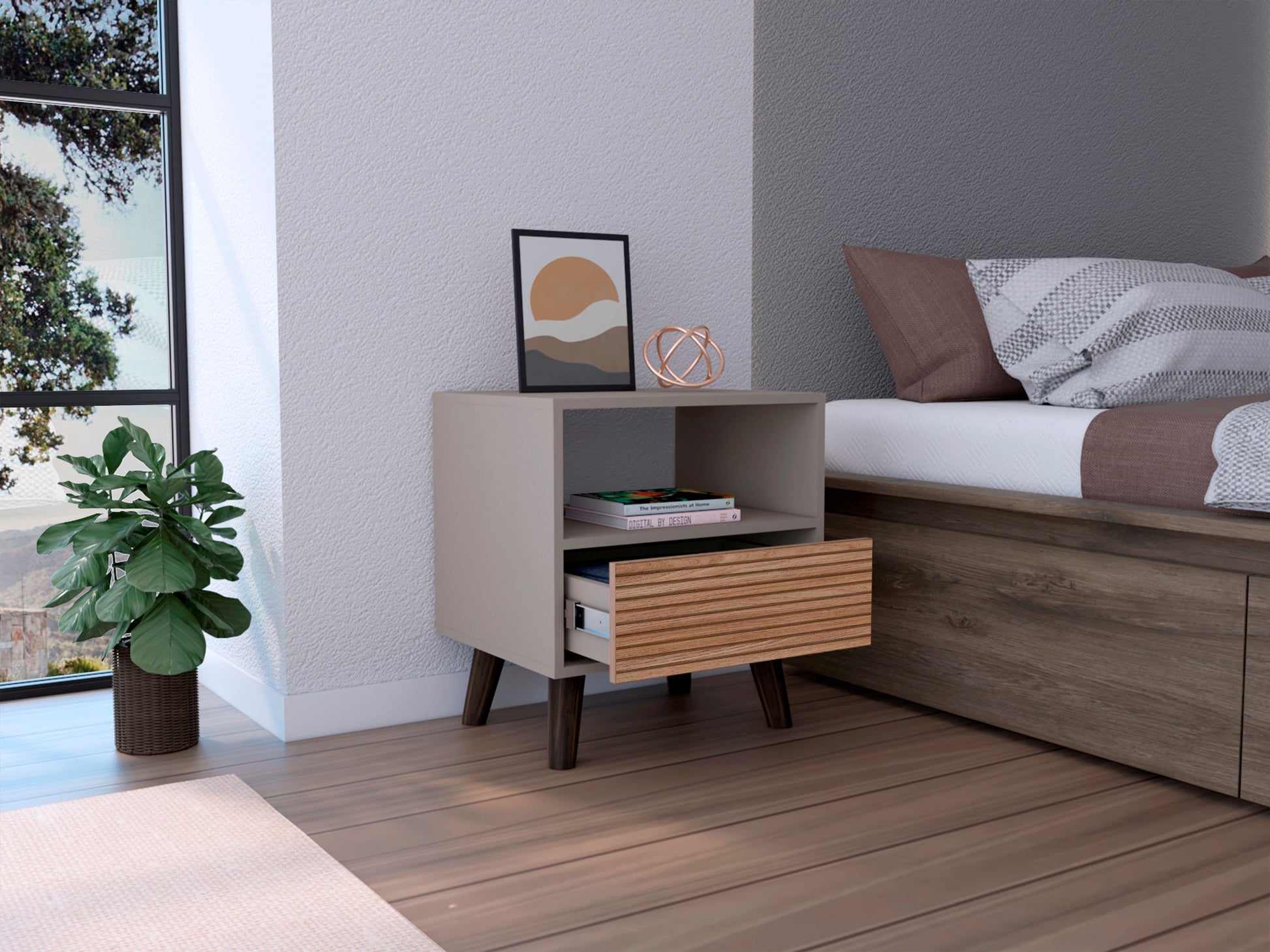 Mesa De Noche Funes L 55 X 50 Rta Taupe Lenno