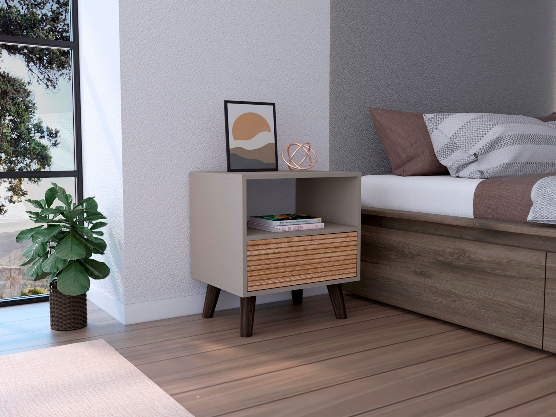 Mesa De Noche Funes L 55 X 50 Rta Taupe Lenno
