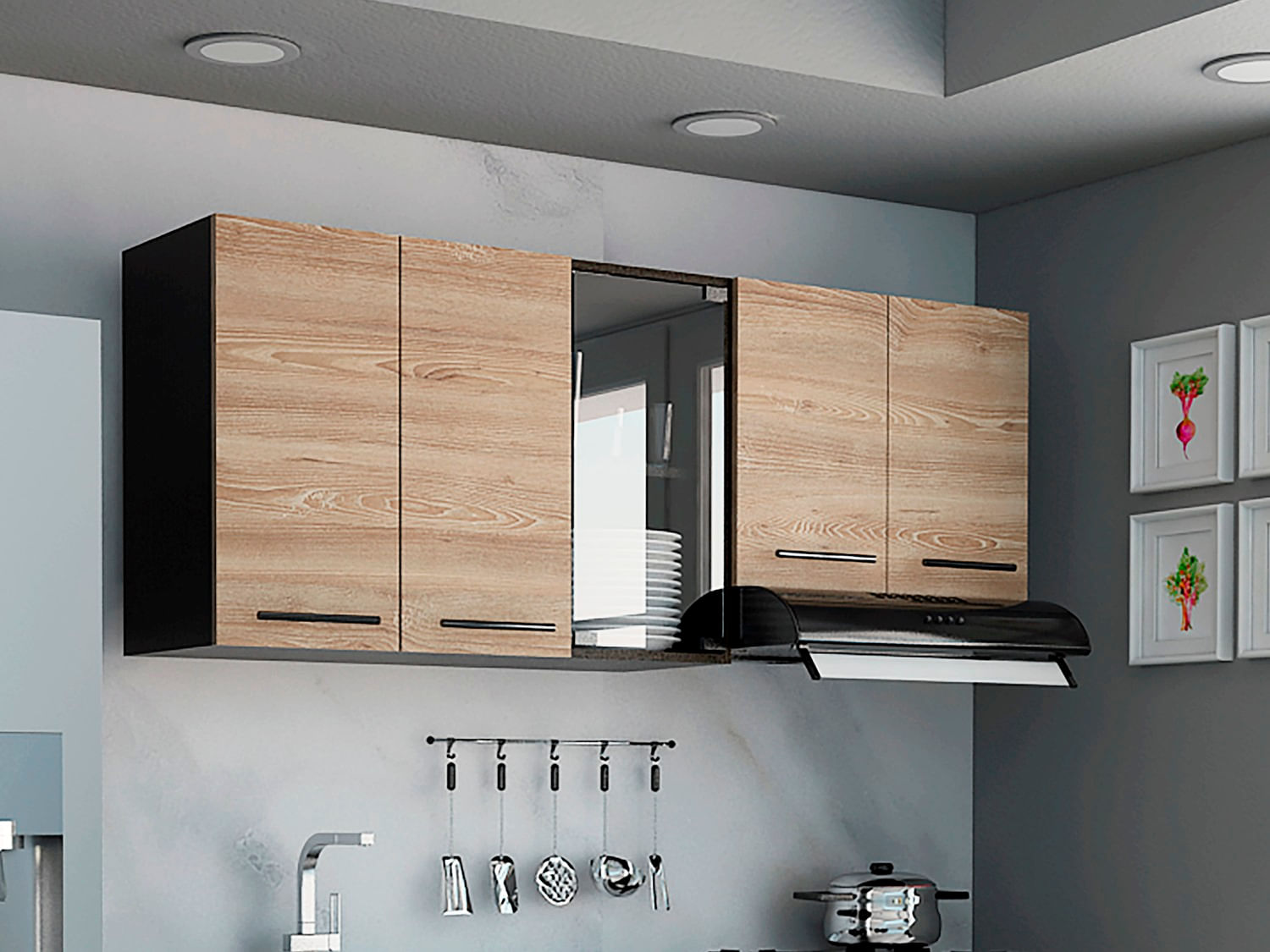 Mueble Superior De Cocina 150 Luna Rta  Wengue + Miel