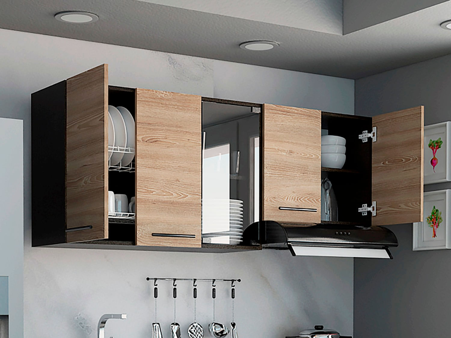 Mueble Superior De Cocina 150 Luna Rta  Wengue + Miel