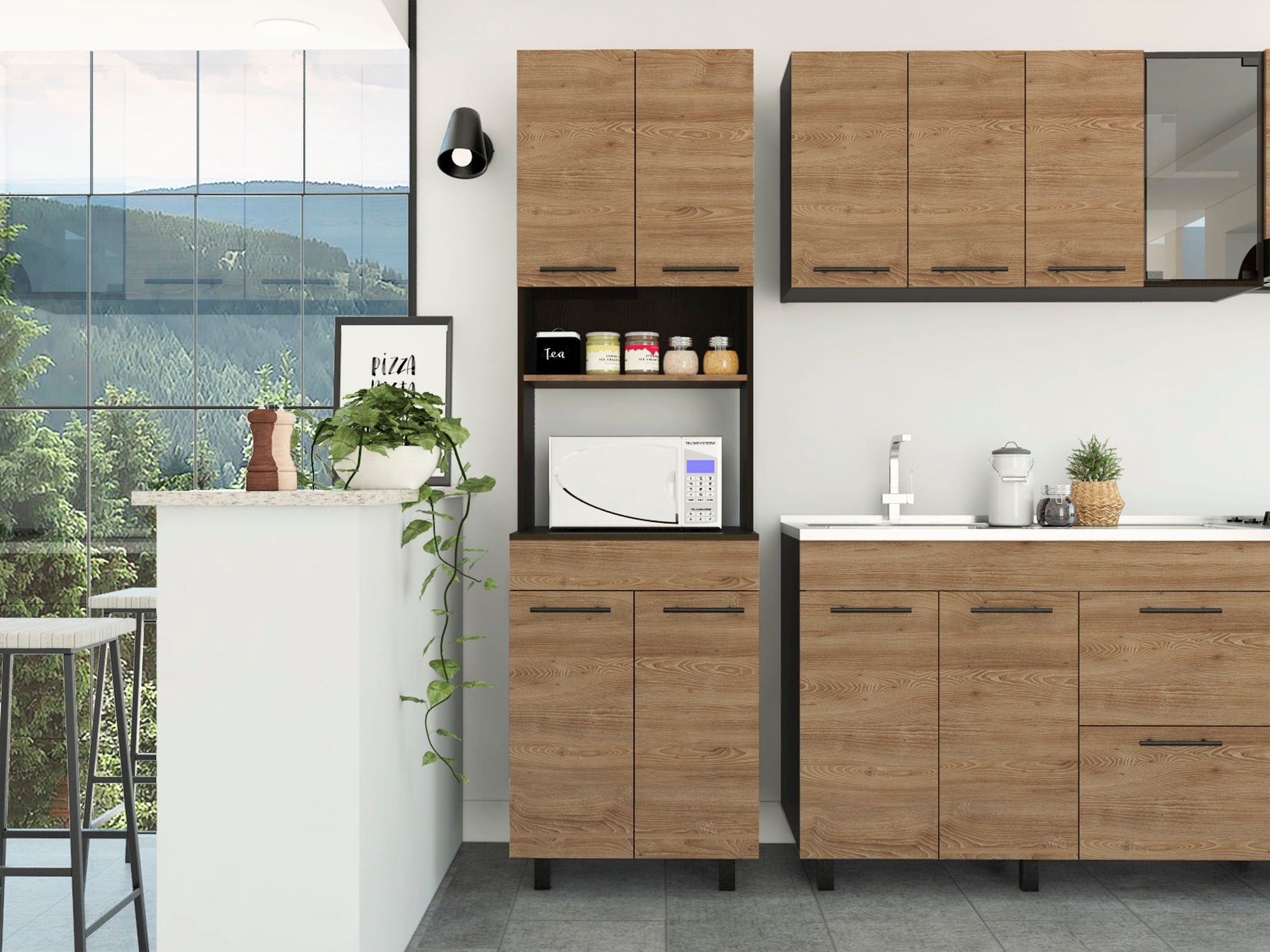 Modulo Microondas Cocina Luna Mod Era Wengue + Miel