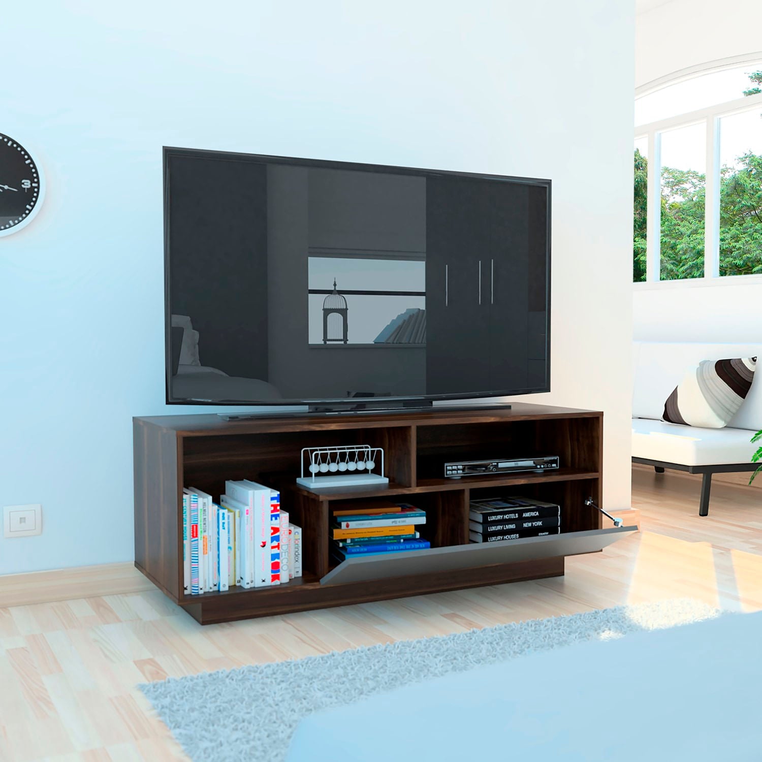 Mesa De Tv Adelle Rta Nogal + Plomo